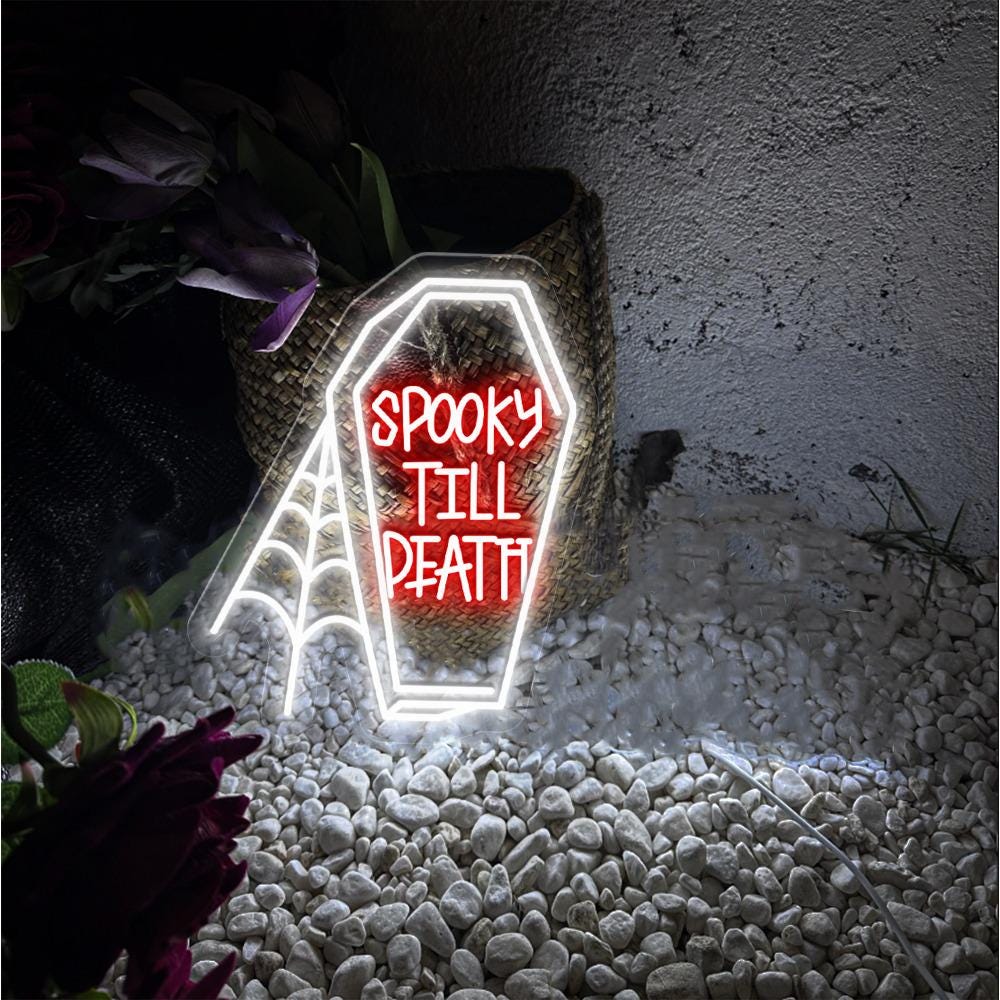 Spooky Till Death Neon Sign Gifts, Pumpkin Skeleton Neon Sign, Ghost Neon Led, Spooky Season Gift, Halloween Party Neon Led, Fall Ghost Neon