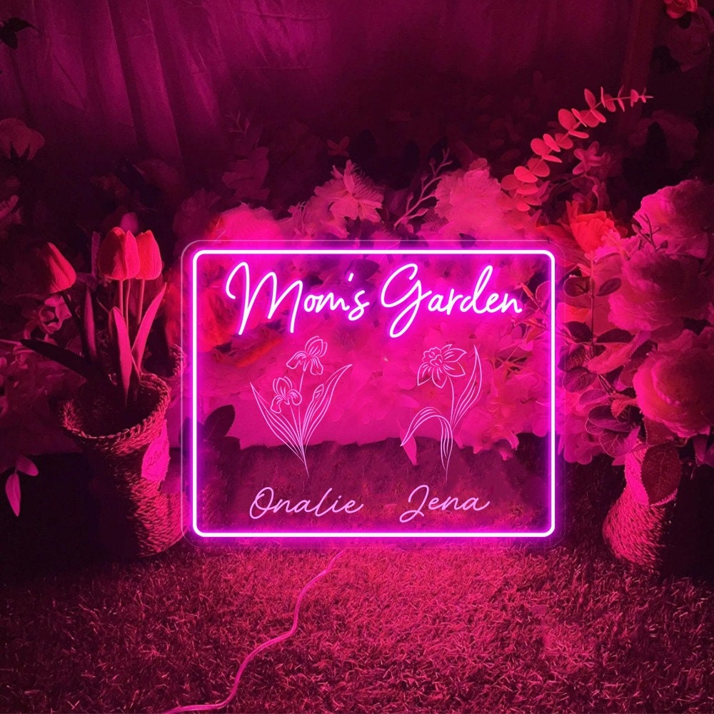 Personalized First Mom Now Grandma Neon Sign, Custom Grandma's Garden Birth Month Flower Neon Sign, Mothers Day Gift for Grandma NaNa Gift