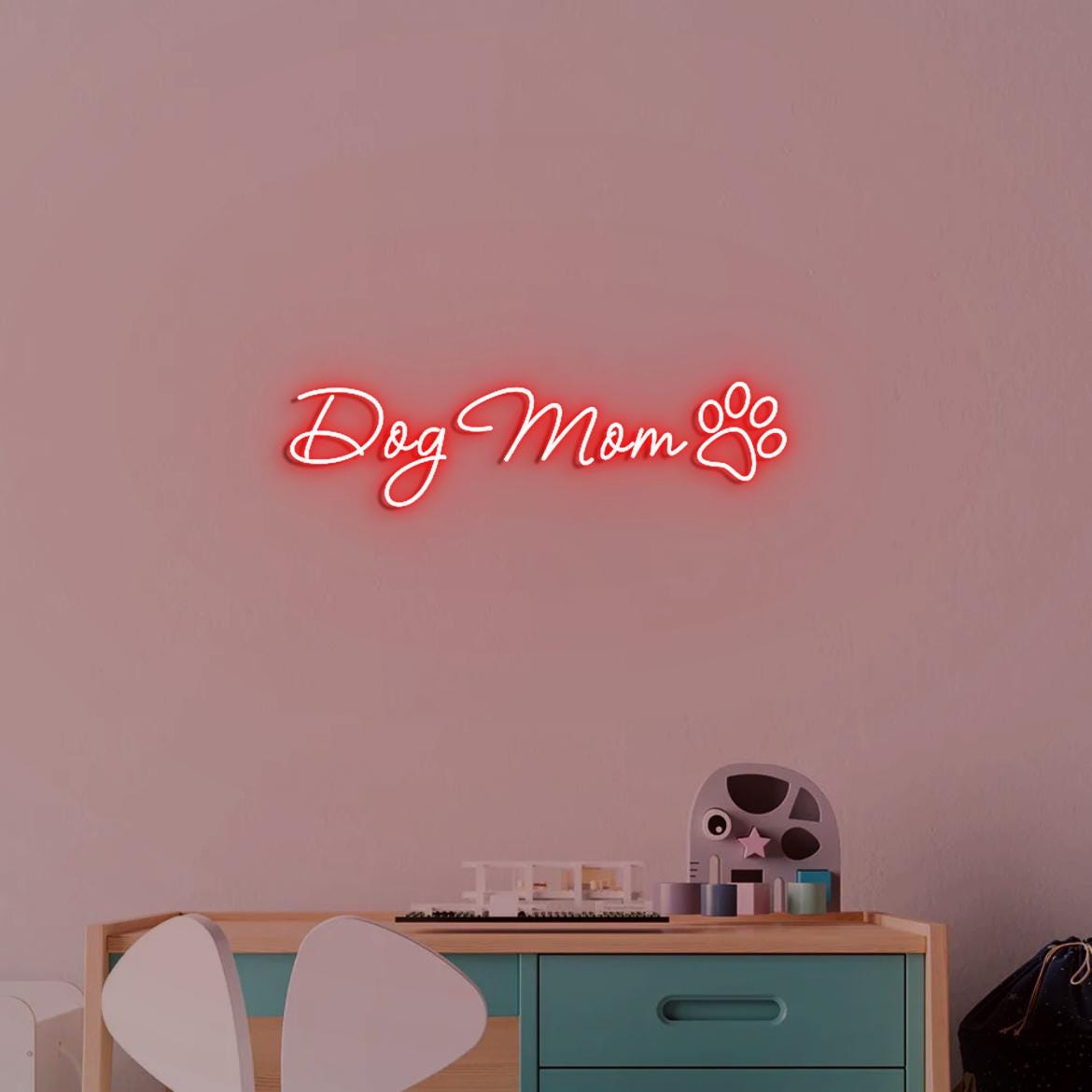 Dog Mom Sign, Custom Neon Sign Pet Name with Paw, Paw Decor for Wall Home, Personalized Neon Sign for Pet Lover, Dog Mom Gifts