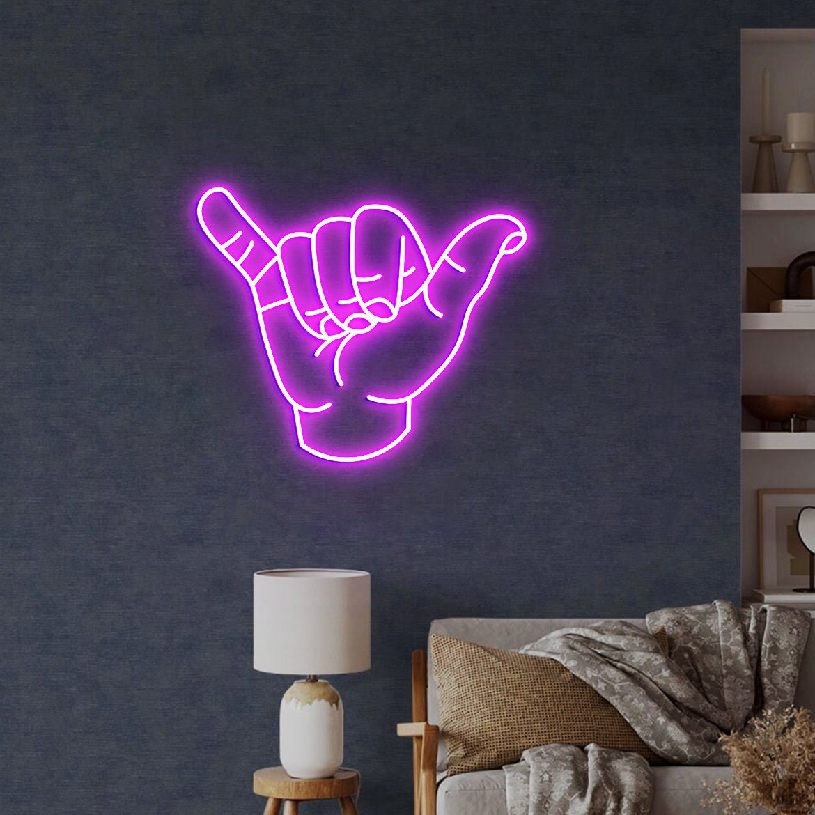 Shaka Hand Neon Sign, Hand Wall Art, Hang Loose Hand, Surf Art Decor, Hawaii Surf Hand Wall Art