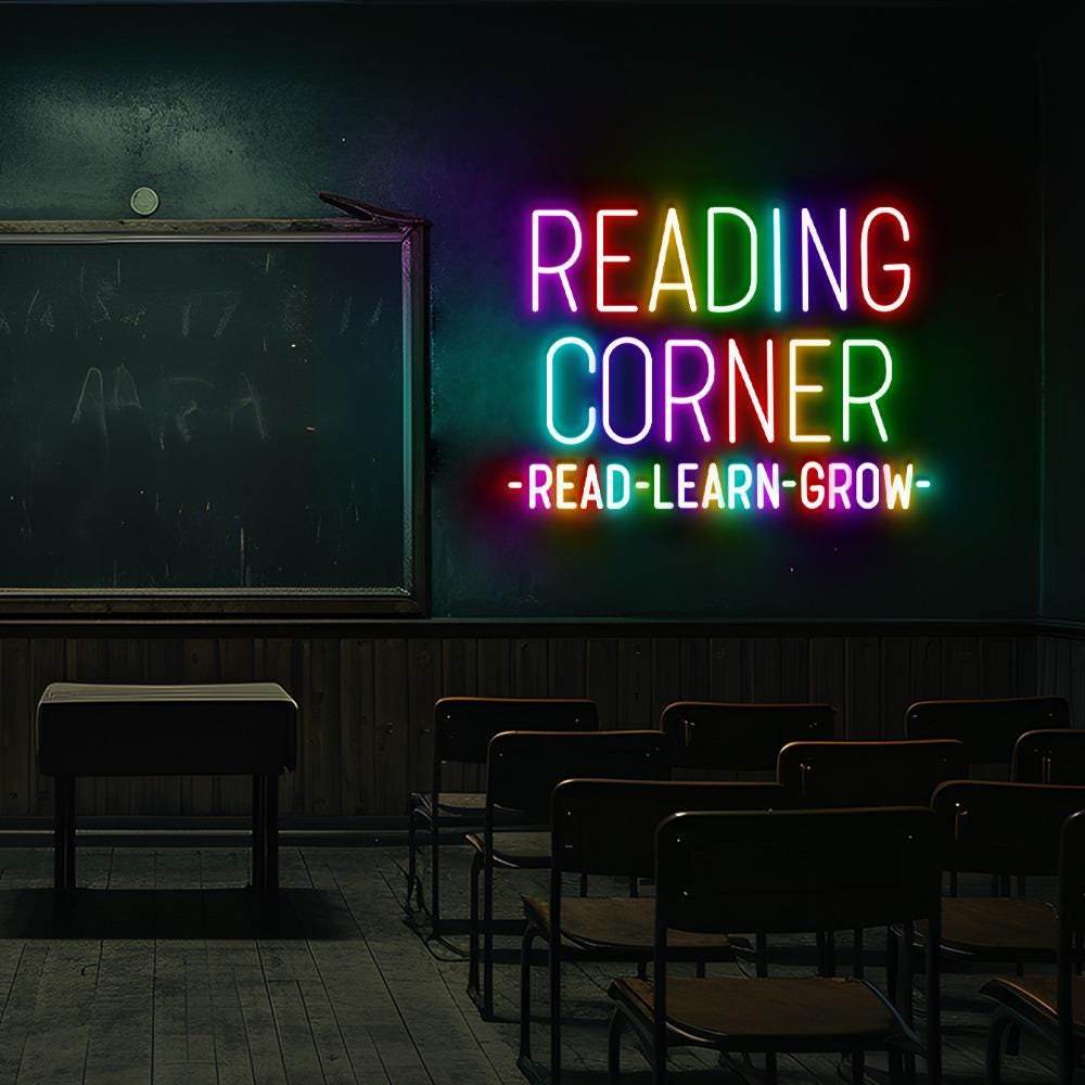 Reading Corner Neon Sign Decor, Classroom Educational Neon Sign Decor, Classroom Decor Pastel Rainbow Neon, Book Nook Library Neon Decor