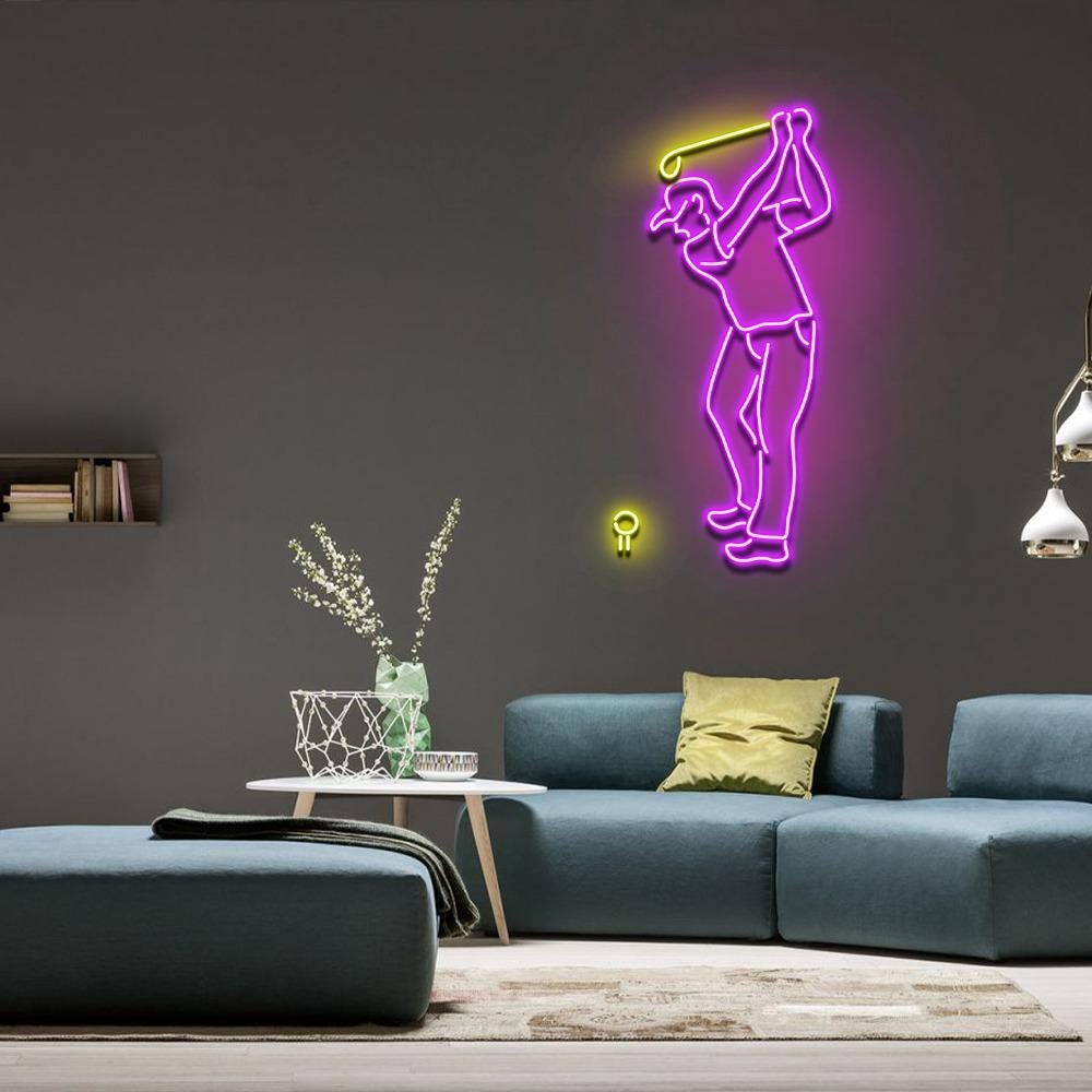 Golfer Line Art Neon Sign For The Ultimate Golf Lover, For The Bar, Home, Bedroom, Cafe, Restaurant, Office Living Room, Golfer Neon Gifts