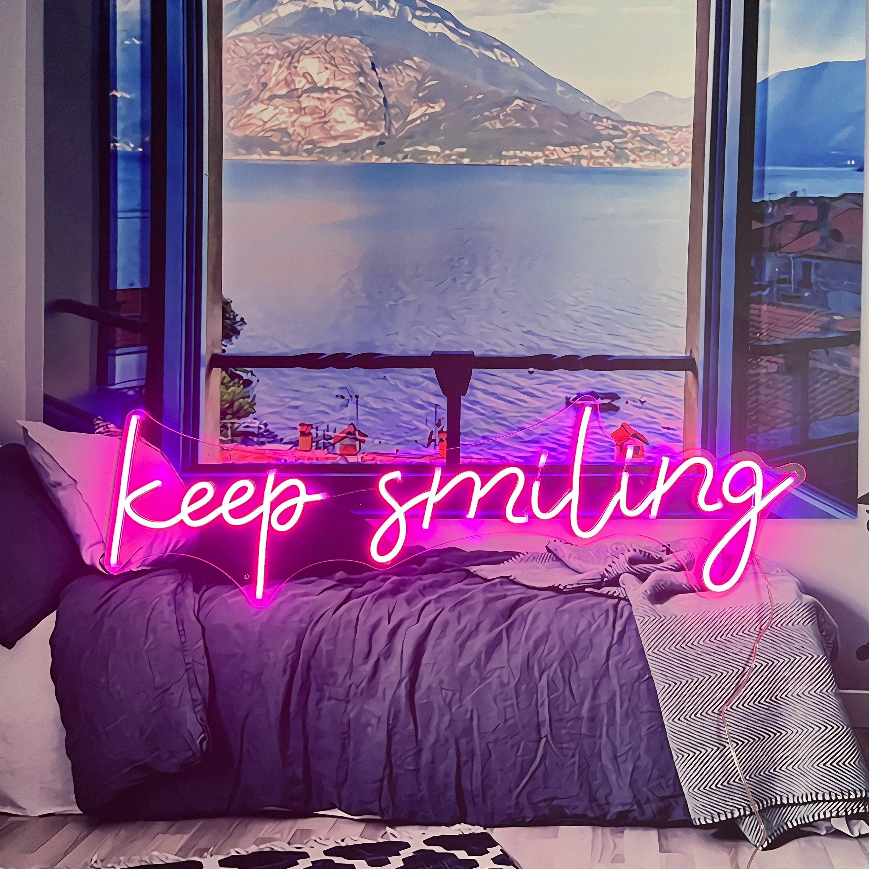 Neon Sign Custom Keep Smiling Sign Led Light Home Decor Wedding Party Pub Bar Room Wall Hanging Birthday Gift Acrylic 12V Flex Neon Light 3D