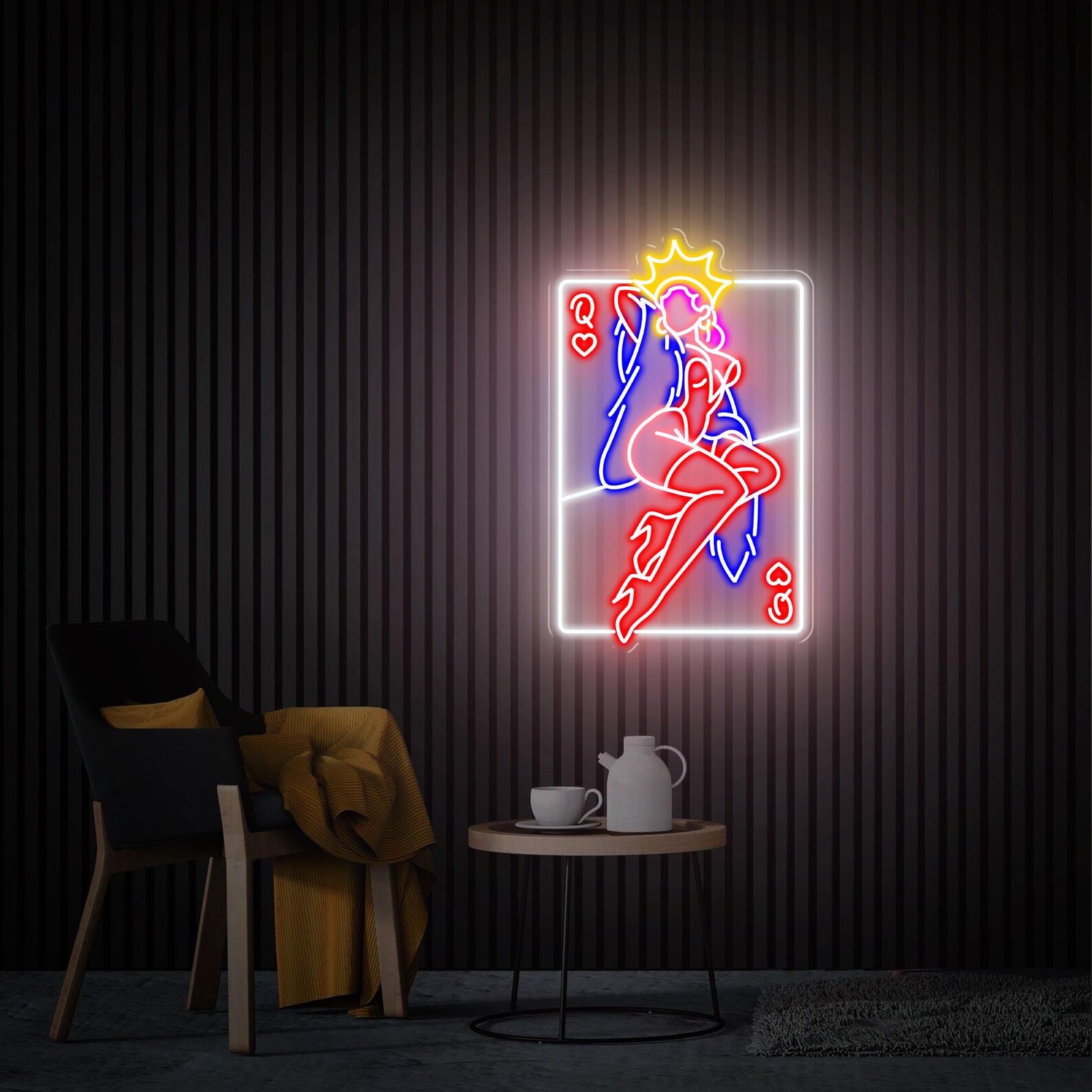 Poker Neon Sign Queen of Heart Card Decor, Custom Neon Sign, Poker Neon Wall Art, Home Bedroom Living Room Decor, Personalised Gift for Her