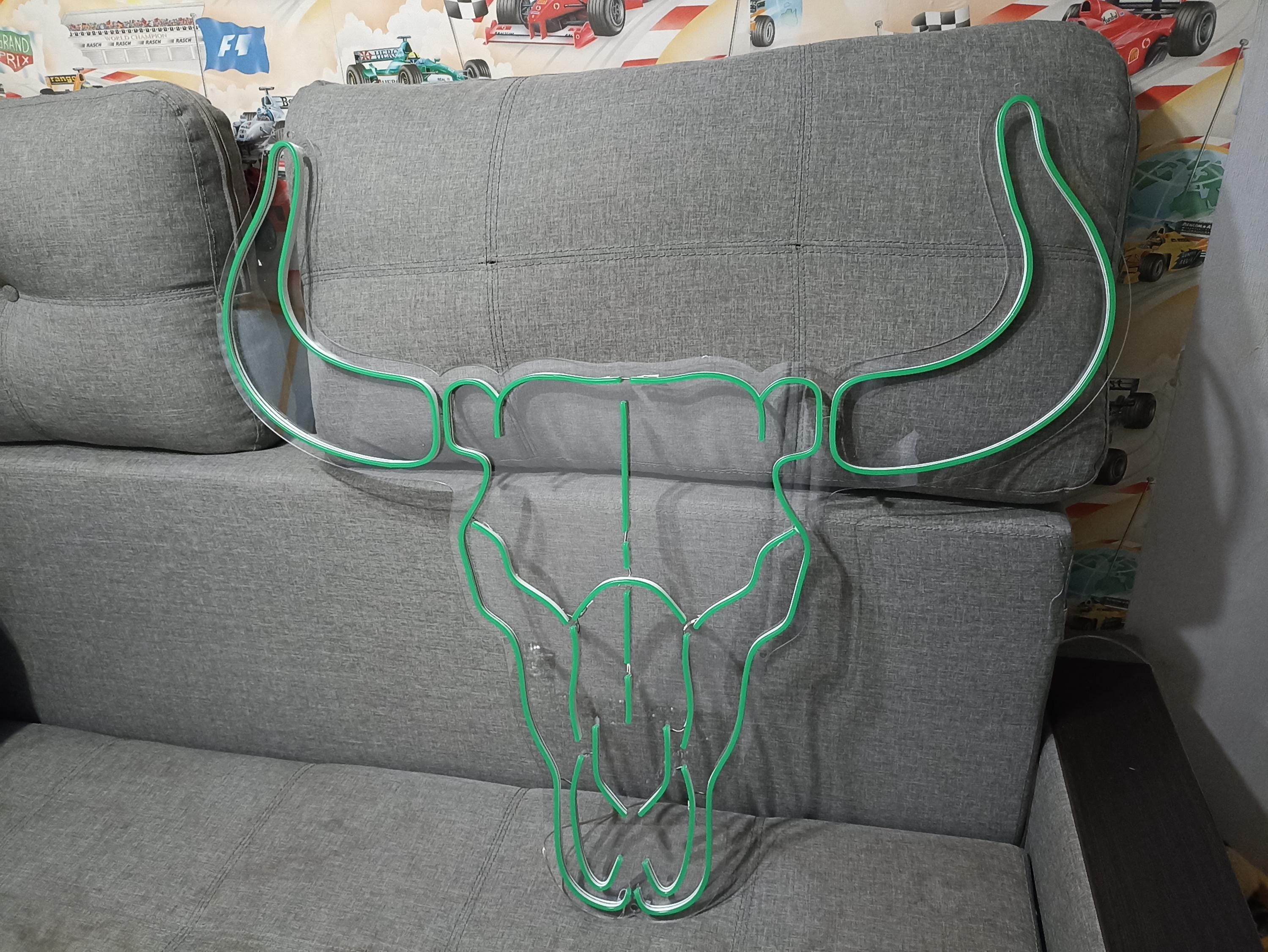 Bull Skul Neon Sign, Longhorn Skull Neon Sign, Cow Skull Neon Sign, Western-Themed Neon Sign