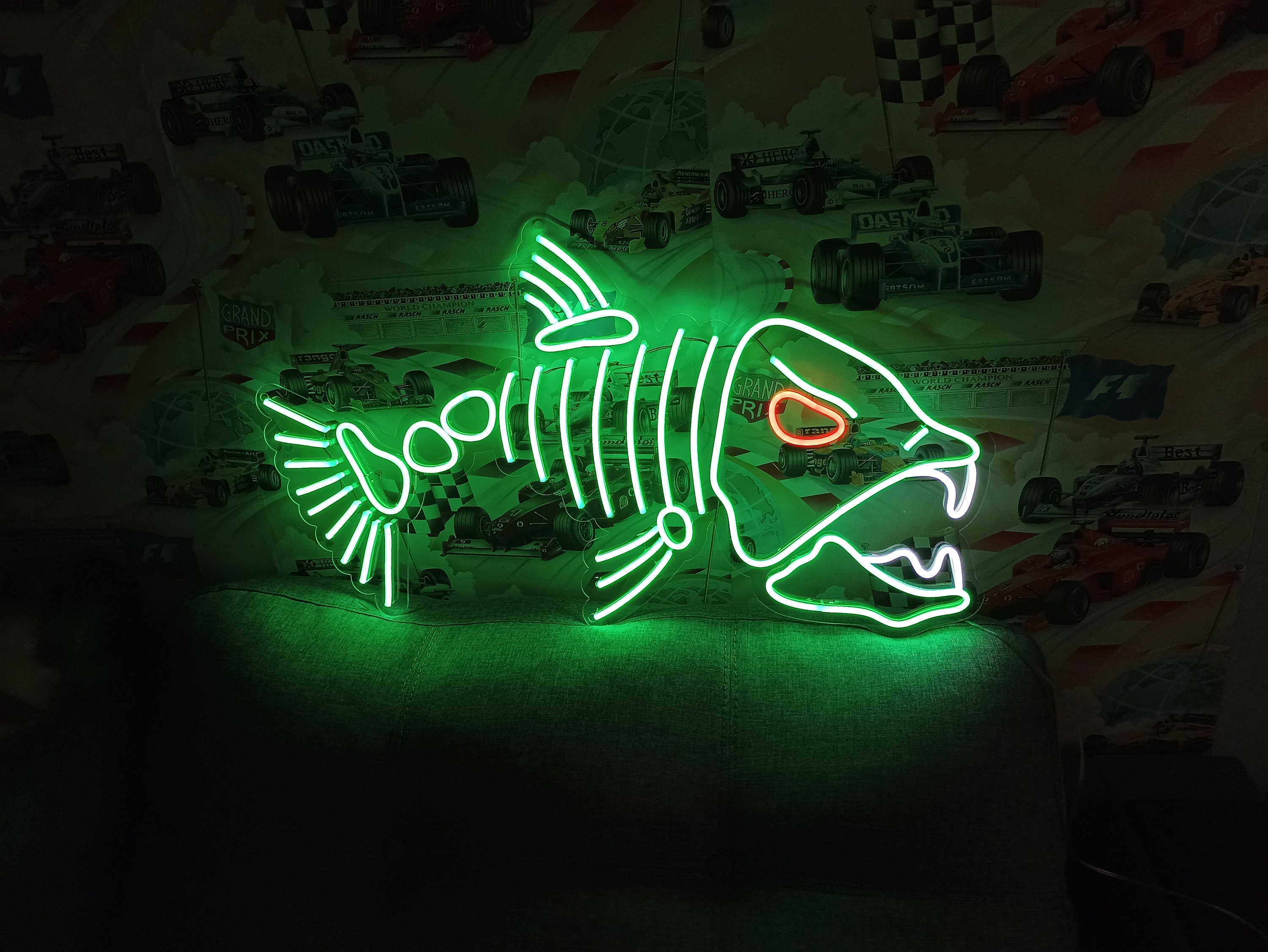 Fish Neon Sign, Skeleton Fish Neon Sign, Gift For A Fisherman, Predatory Fish Neon, Silver Salmon Neon