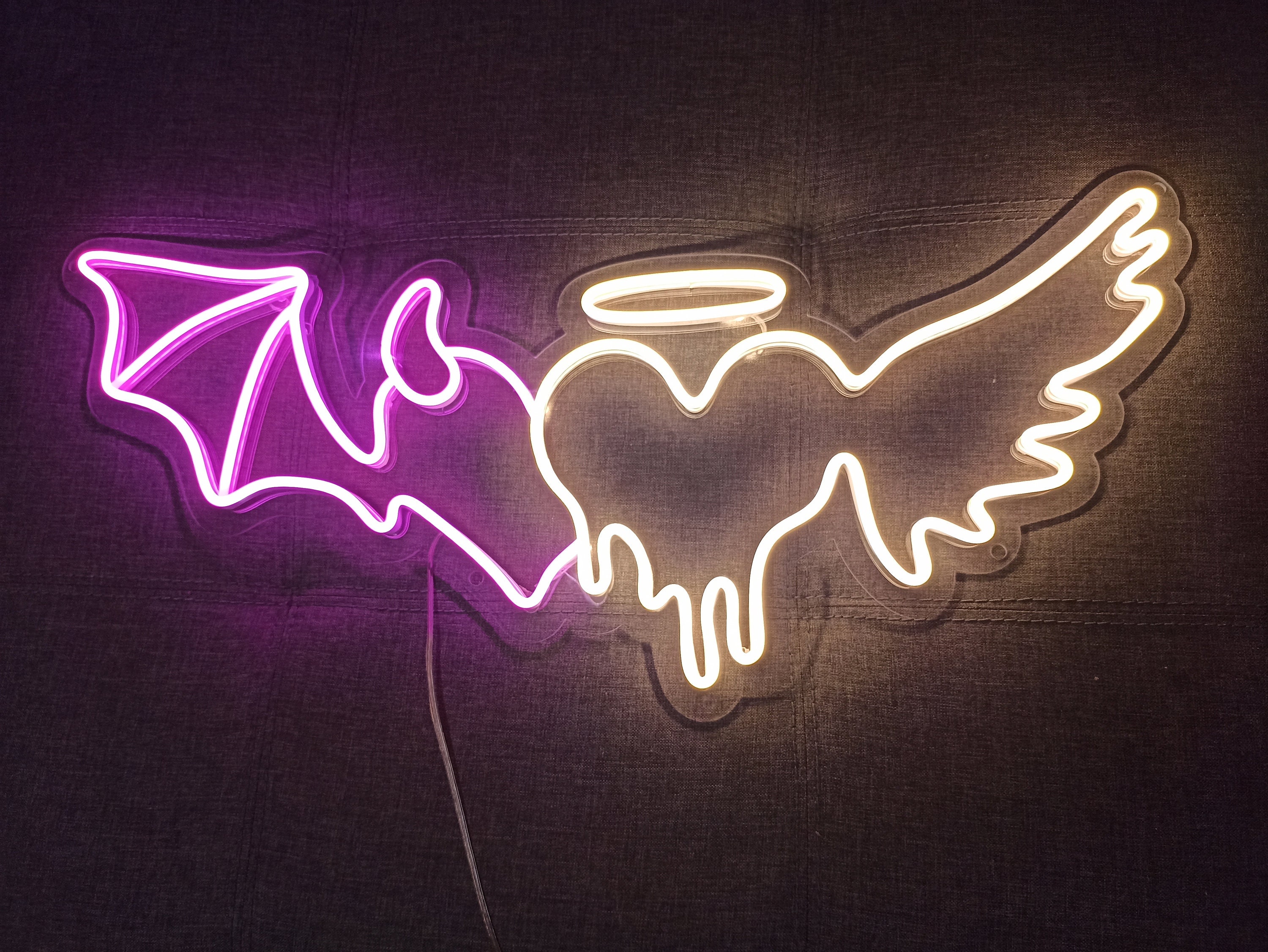 Neon Sign Angel Demon Heart, Neon Sign Angel Demon Wings, Angel And Demon Neon Light, Angel Devil Heartwing