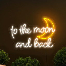 To The Moon And Back Neon Sign, Moon Neon Sign, Wedding Neon Sign Decor, Neon Sign Bedroom, Half Moon Neon Sign Decor, Moon Light Art Decor