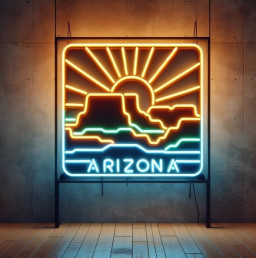 Neon Sign Arizona State Map, Neon Map State Of Arizona, Arizona Map Neon, Arizona Neon Sign, American Map State Neon Sign