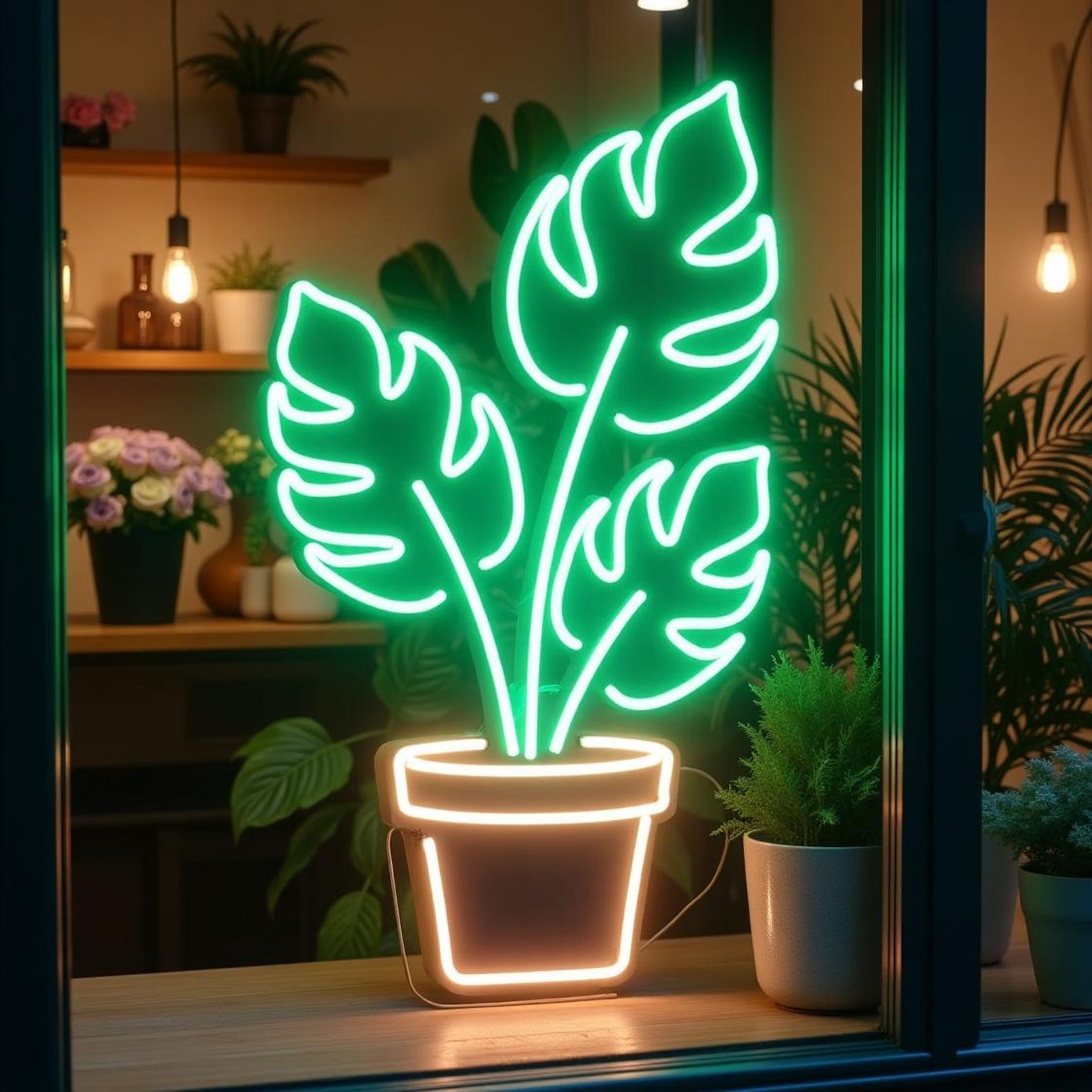 Monstera Leaf Led Neon Sign, Flower Neon Sign, Rose Flower Neon Sign, Custom Flower Led Neon Light, Gifts For Her, Unique Hand Crafted, Gift For Her Neon