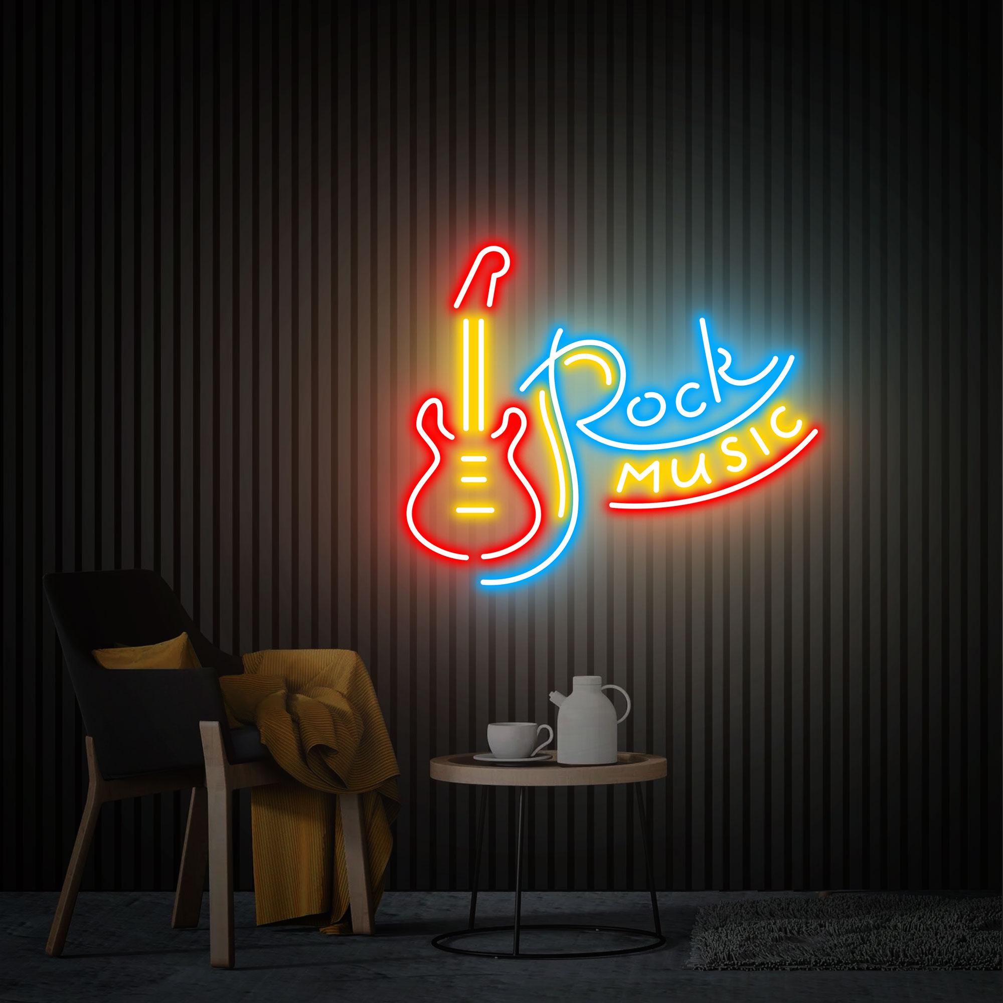Rock Music Guitar Neon Sign, Live Music Studio Bar Wall Decor, Custom Neon Sign, Rock Party Wedding Disco Club Decor, Personalized Gifts