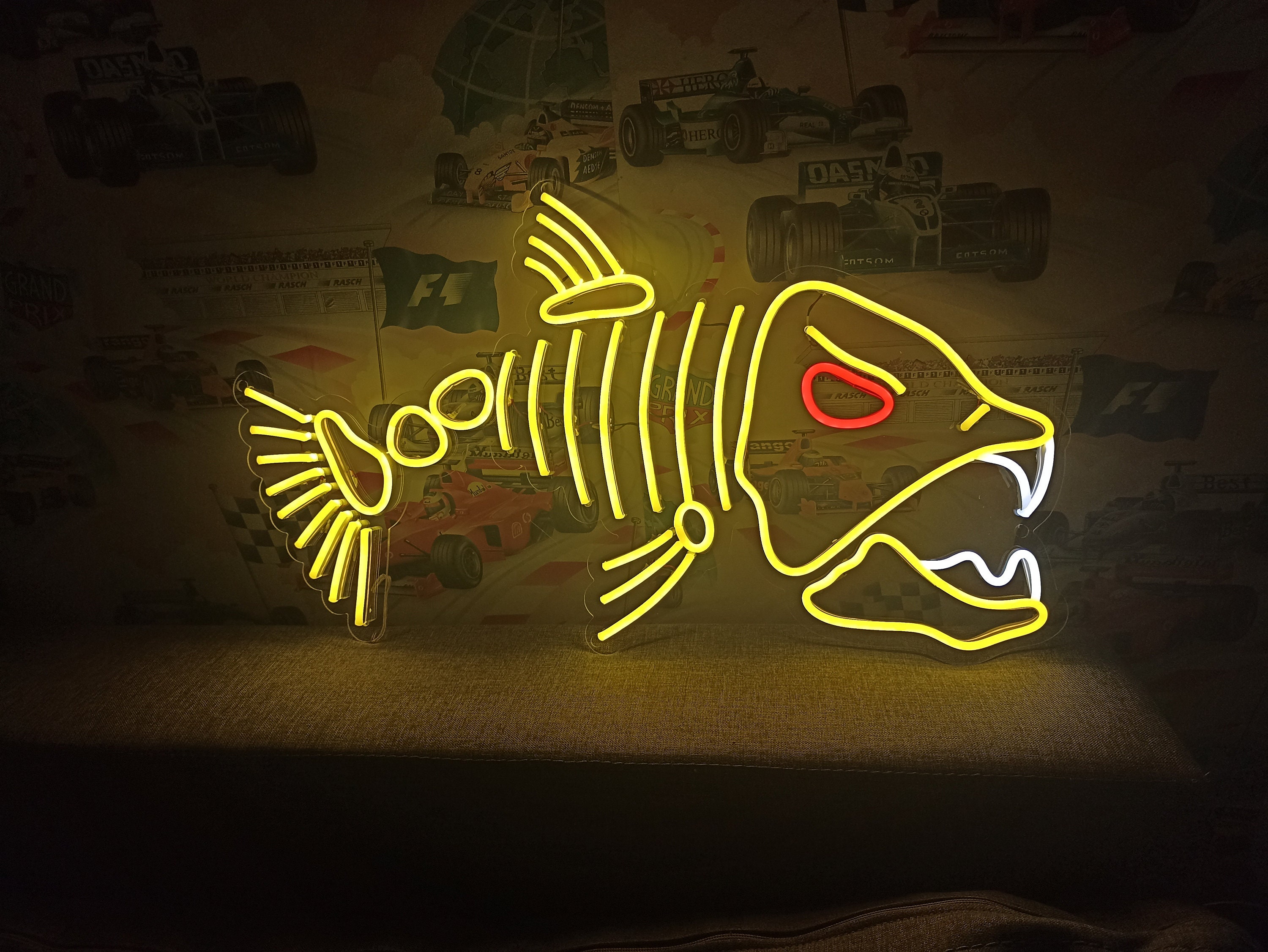 Fish Neon Sign, Skeleton Fish Neon Sign, Gift For A Fisherman, Predatory Fish Neon, Silver Salmon Neon