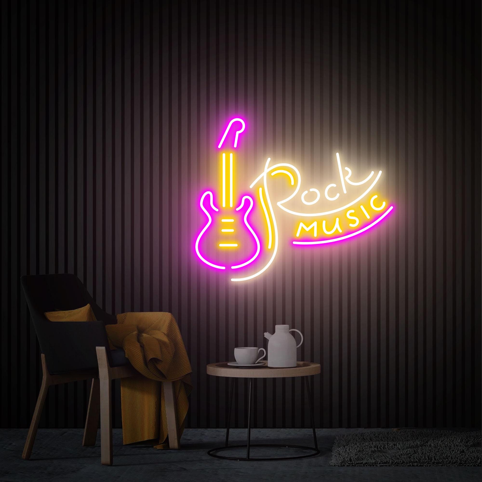 Rock Music Guitar Neon Sign, Live Music Studio Bar Wall Decor, Custom Neon Sign, Rock Party Wedding Disco Club Decor, Personalized Gifts
