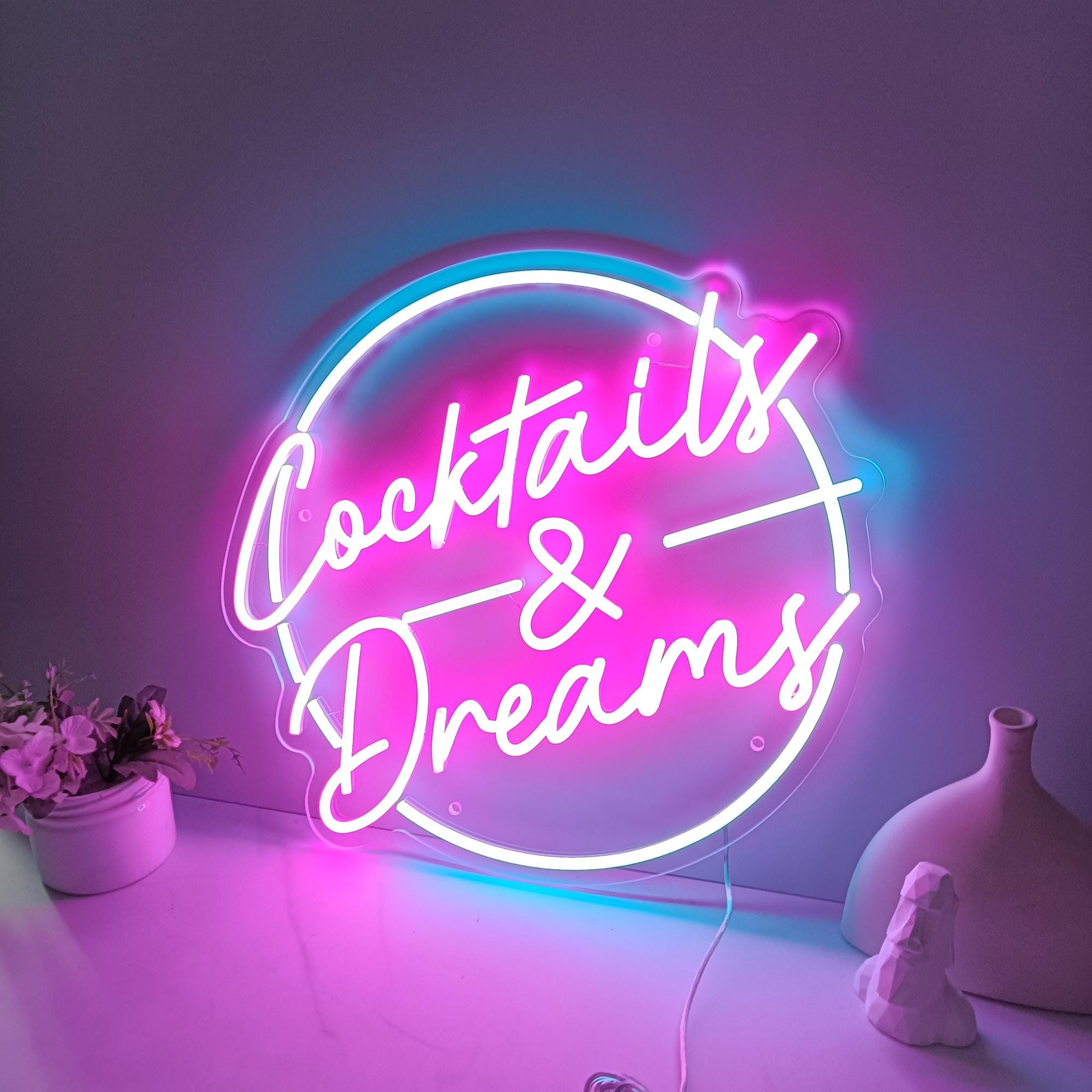 Cocktails and Dreams Neon Sign, Cocktails Bar Wall Decor Art, Cocktails Bar Led Sign, Home Bar Decor, Custom Neon Sign Bar