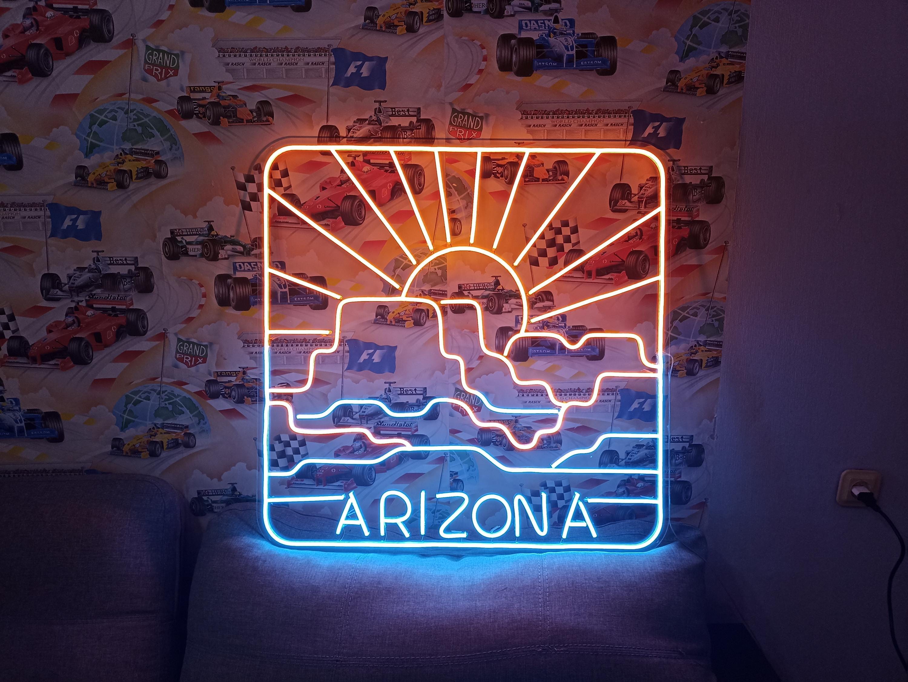 Neon Sign Arizona State Map, Neon Map State Of Arizona, Arizona Map Neon, Arizona Neon Sign, American Map State Neon Sign