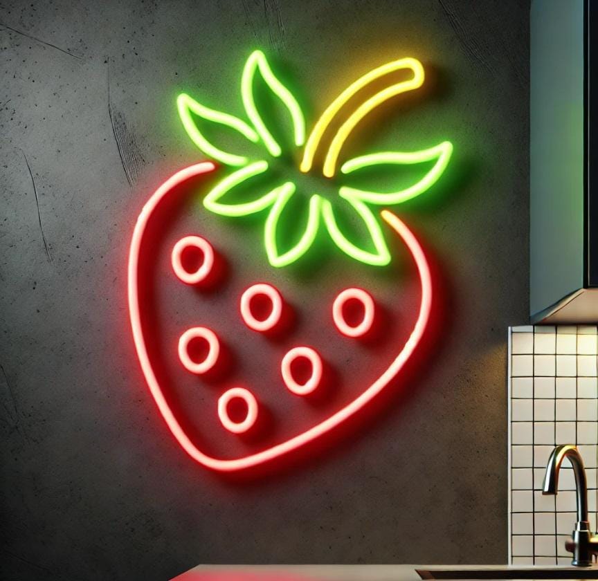 Strawberry Neon Sign, Neon Strawberry Light, Strawberry Led Sign, Neon Strawberry Decor, Strawberry Neon Light, Neon Fruit Sign