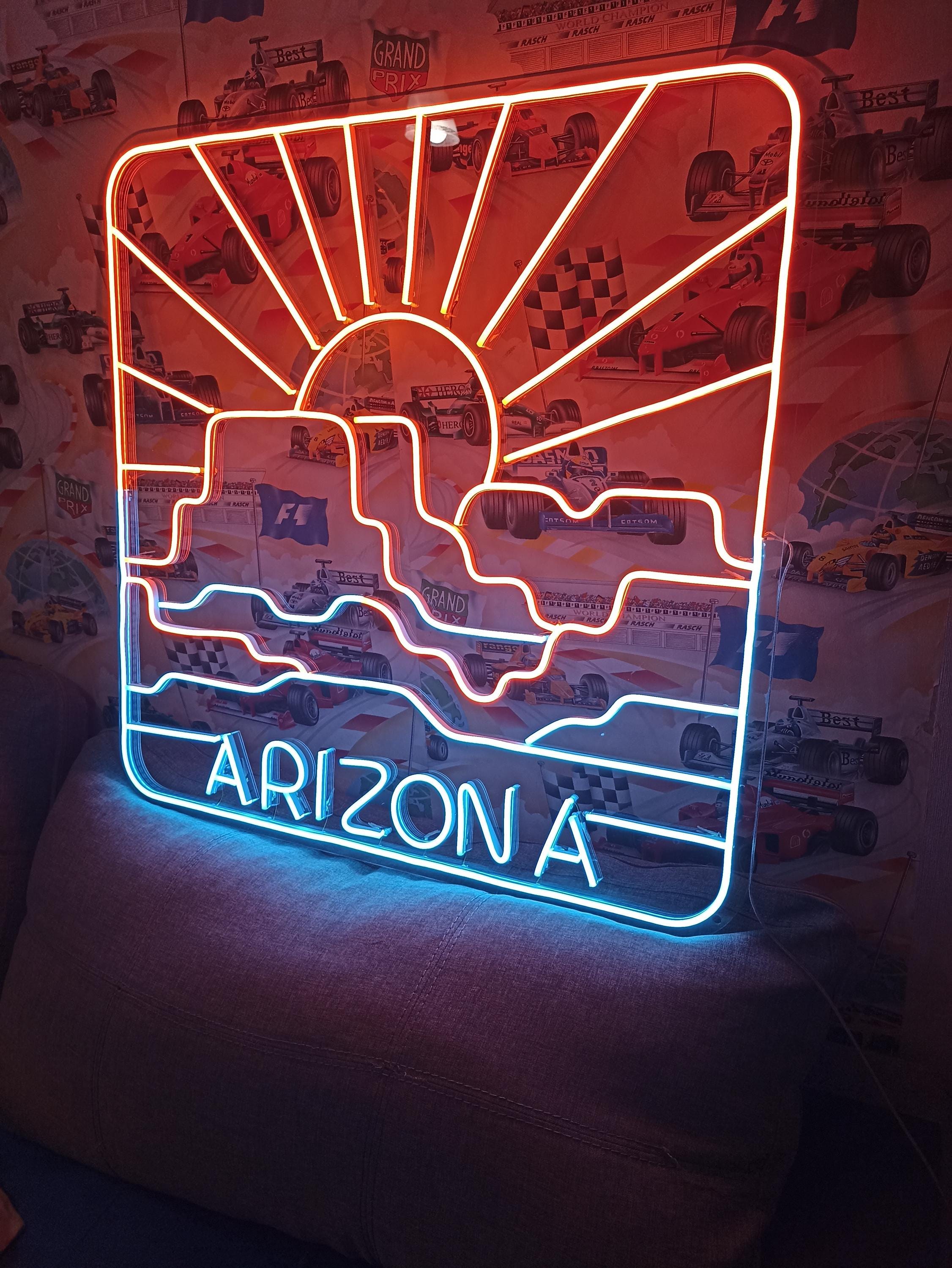 Neon Sign Arizona State Map, Neon Map State Of Arizona, Arizona Map Neon, Arizona Neon Sign, American Map State Neon Sign