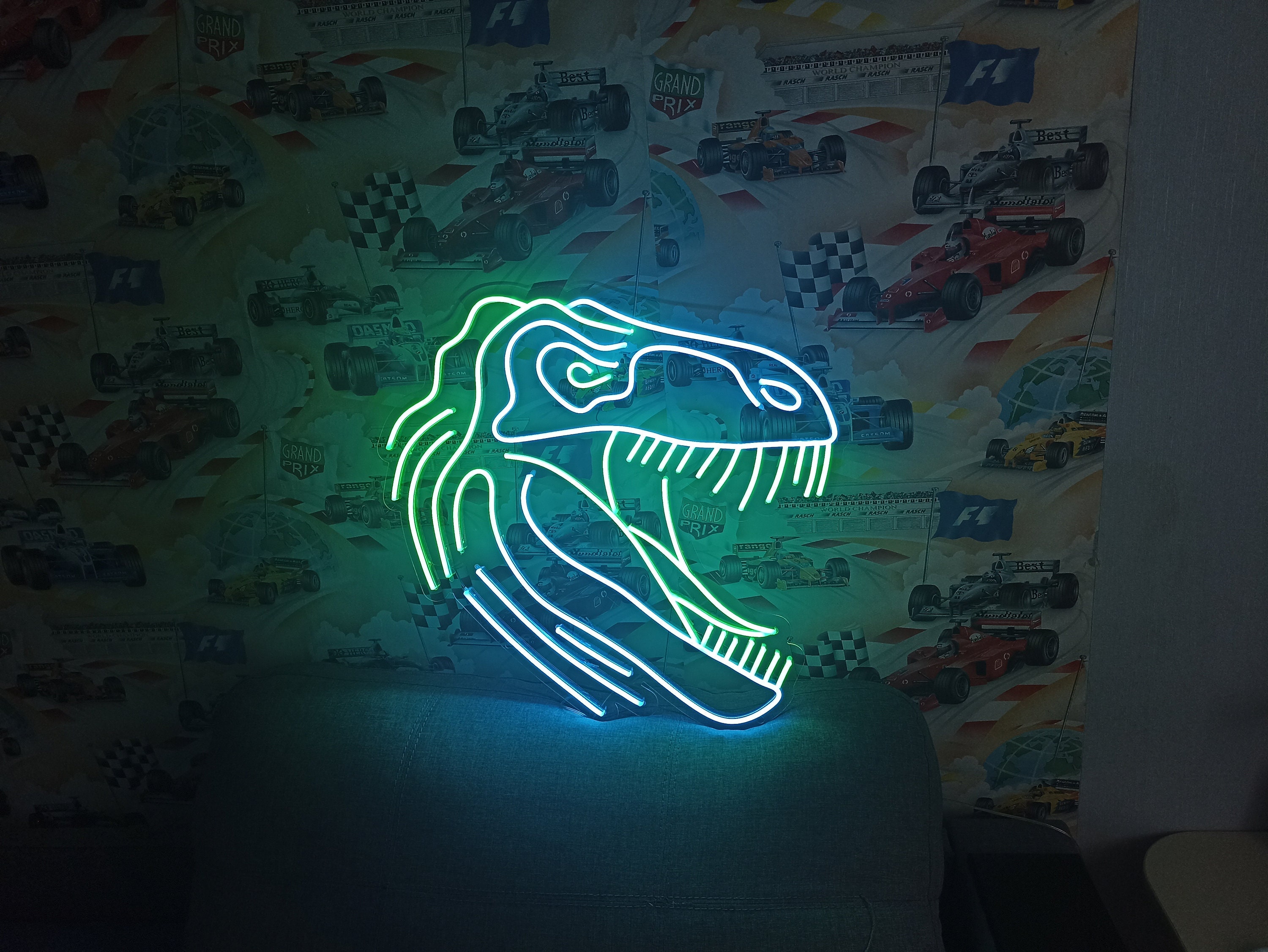 Dinosaur Head Neon Sign, Neon Sign Dinosaur Skull, Dino Head Neon Sign, Colorful Dinosaur Head Neon Sign, Dinosaur Head Neon Wall Art