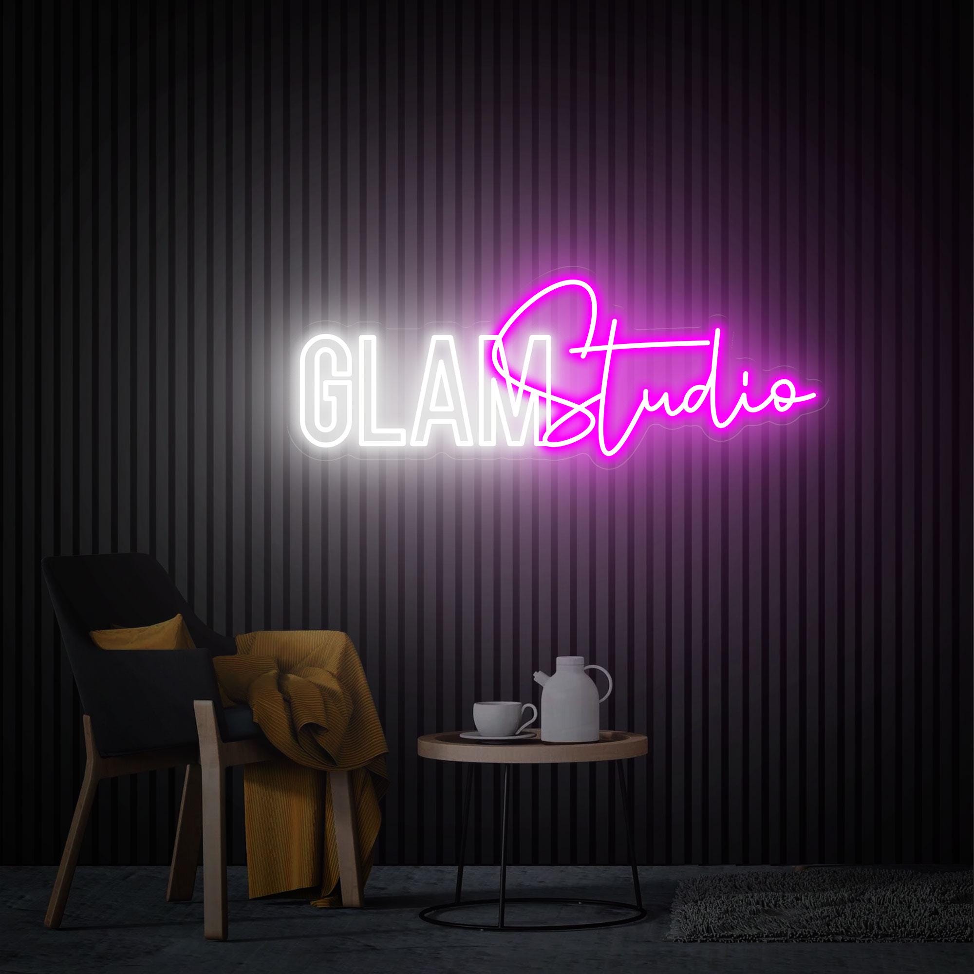 Glam Studio Neon Sign, Custom Beauty Salon Led Sign, Neon Wall Art, Hair Makeup Skin Nails Room Decor, Salon Welcome Sign New Business Gifts