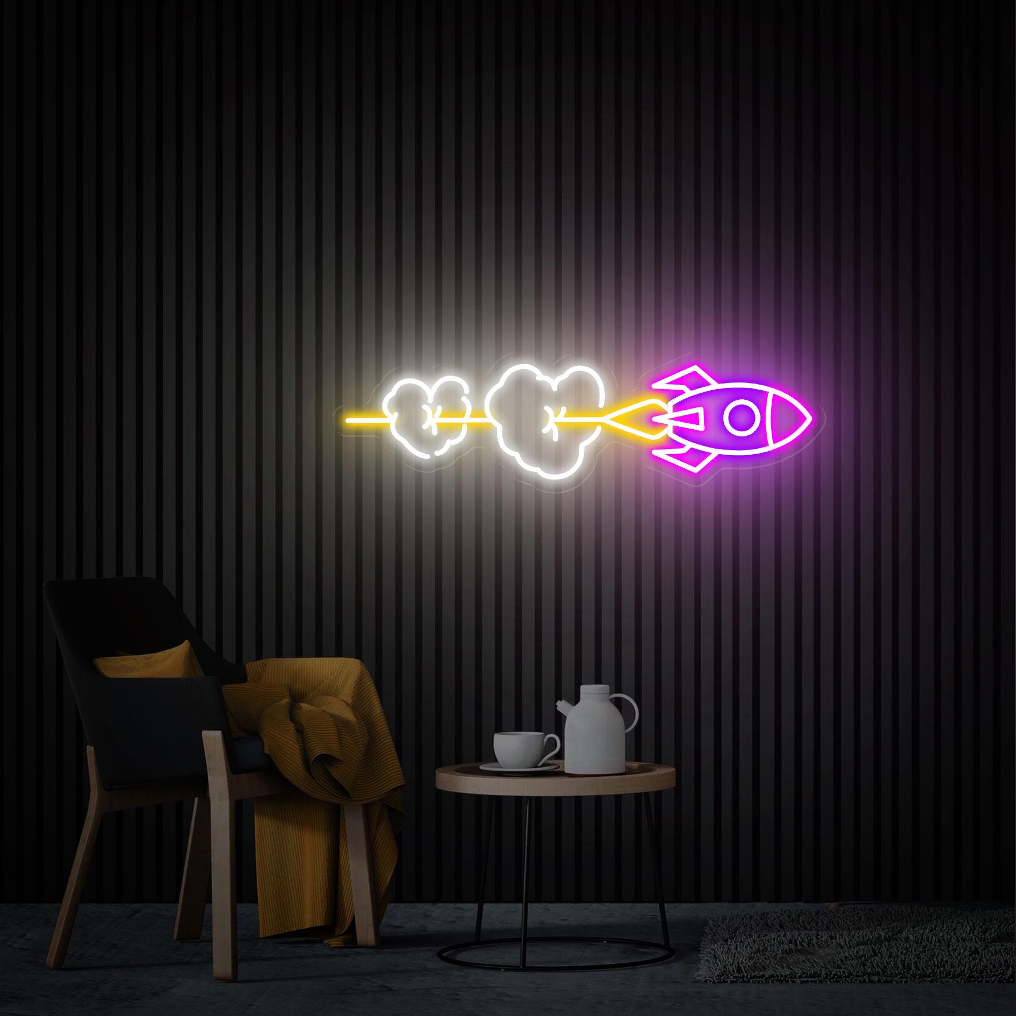 Rocket Neon Sign, Rocket Wall Art, Custom Neon Sign, Bedroom Neon Sign, Rocket Lover Gift, Gift For Kid, ocket Led Light Christmas Gifts