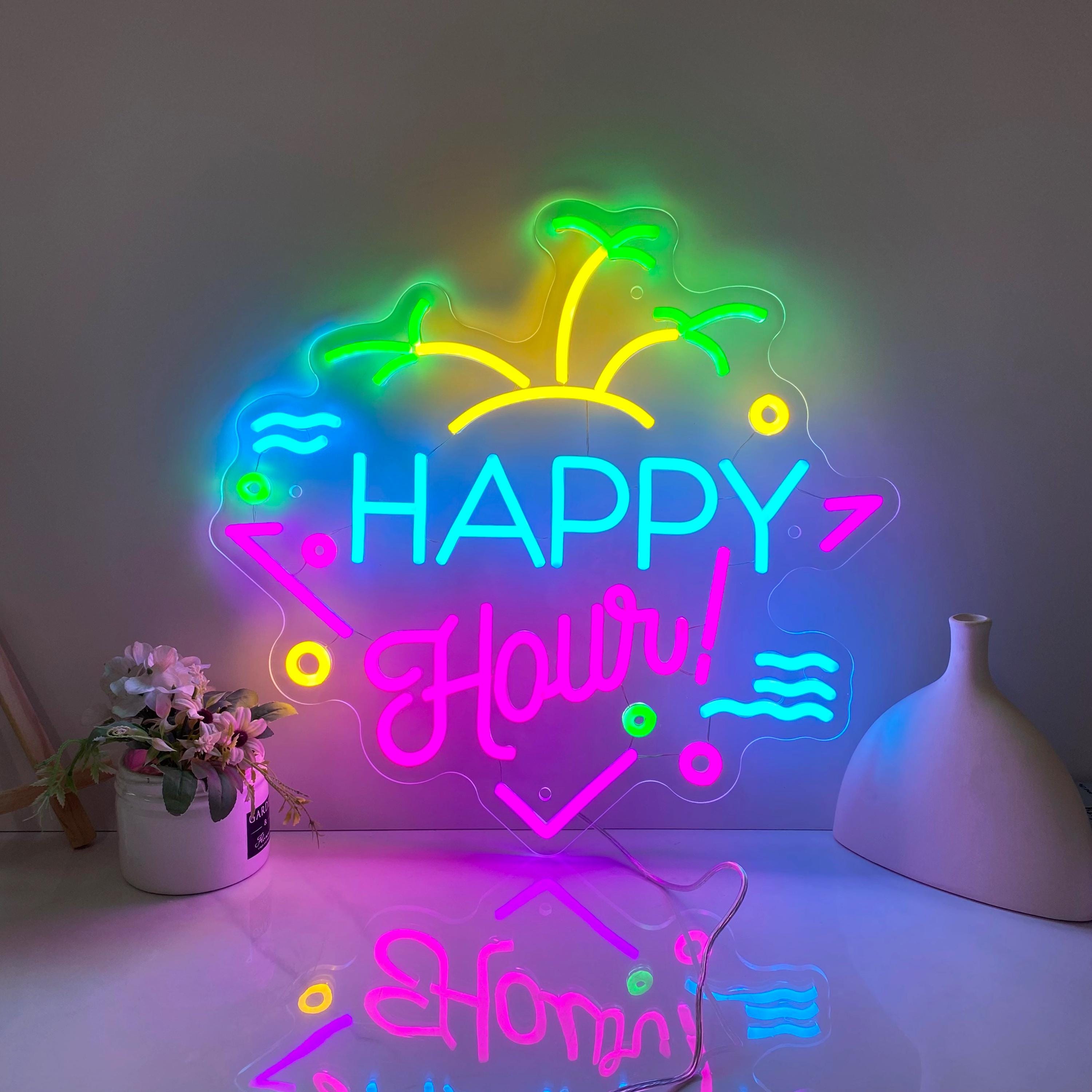 Happy Hour Neon Sign, Summer Bar Sign, Custom Neon Sign, Party Decor Tiki Bar Neon Sign, Neon Bar Sign, Home Bar Decor, Personalized Gift
