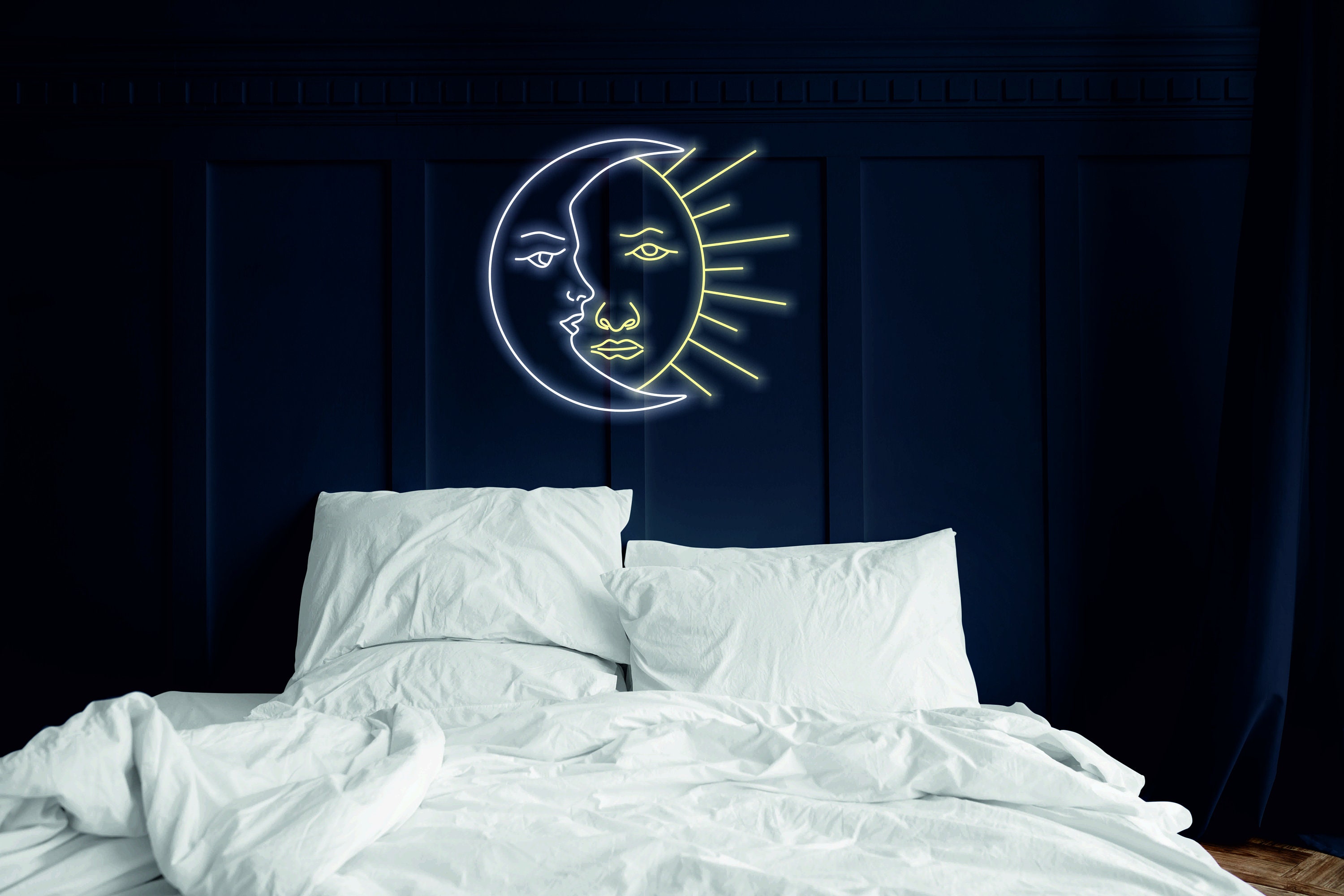 Sun And Moon Neon Light Sign For Wall, Bedside Light Up Lamp, Moon Wall Hanging Lamp