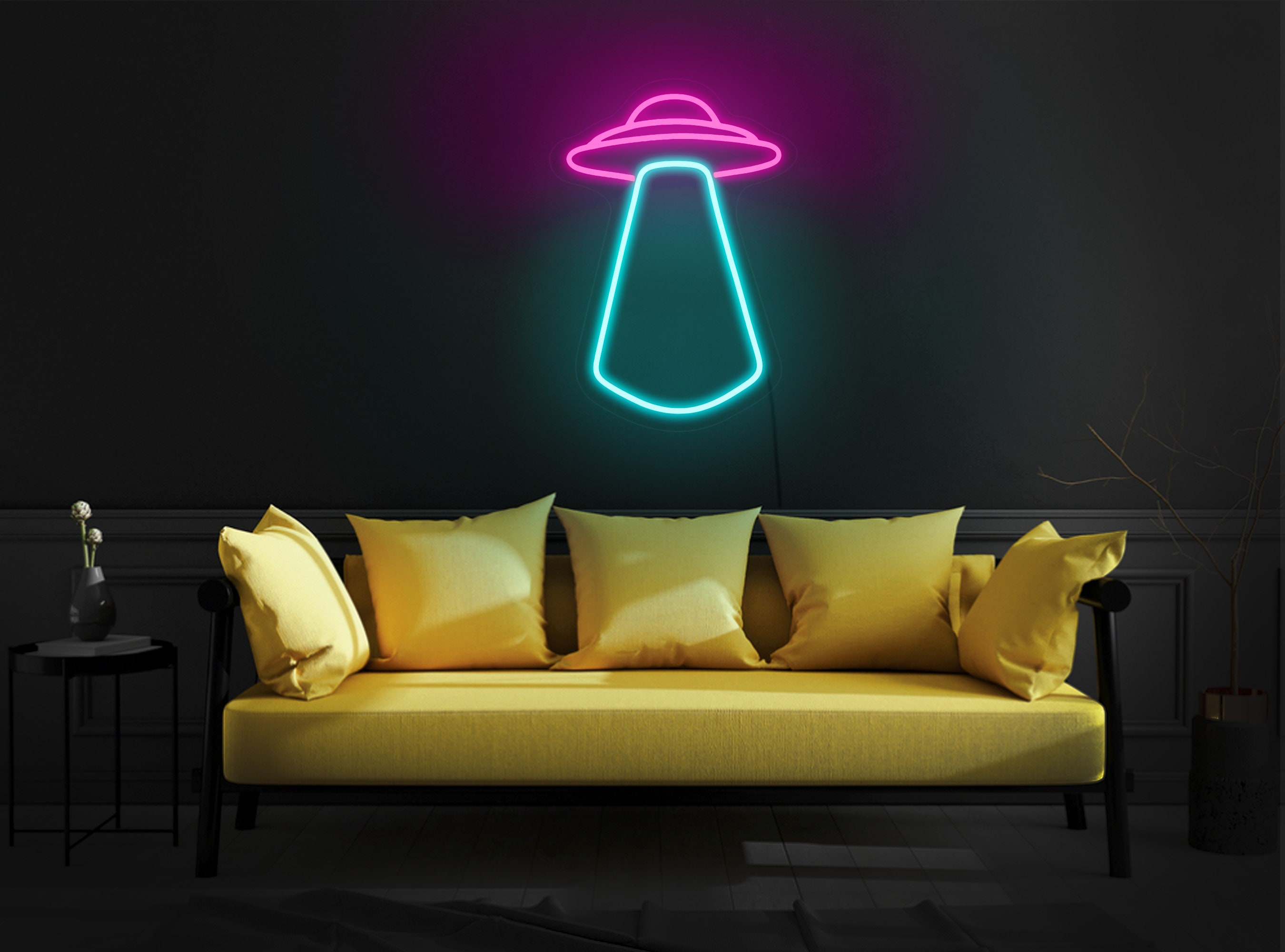 Ufo Neon Sign, Ufo Wall Art, Ufo Wall Decor, Neon Light Sign For Wall, Neon Sign Bedroom Decor