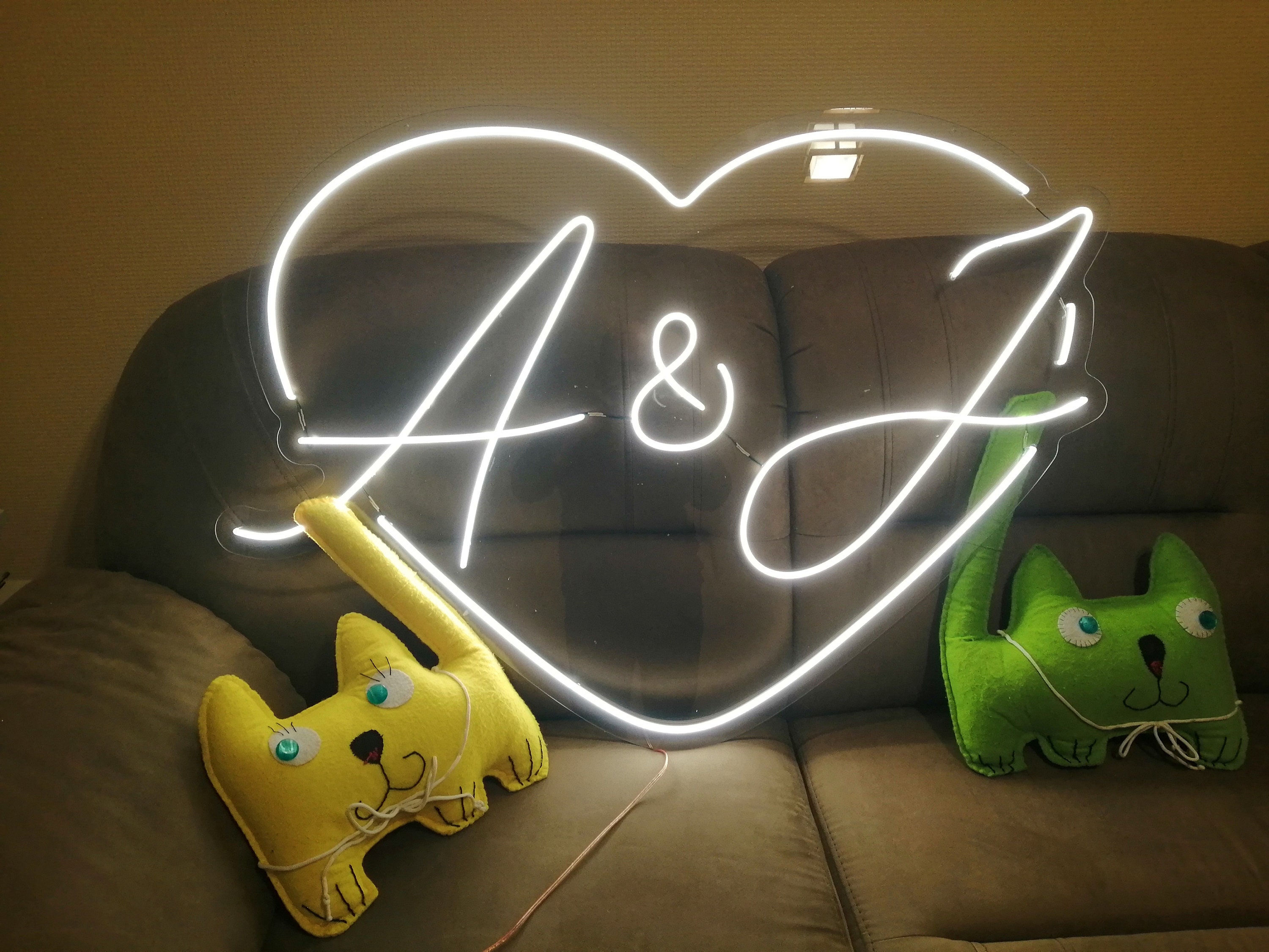 Heart Wedding Initials Neon Sign, Neon Sign For Wedding Backdrop, Neon Sign With Couple's Initials