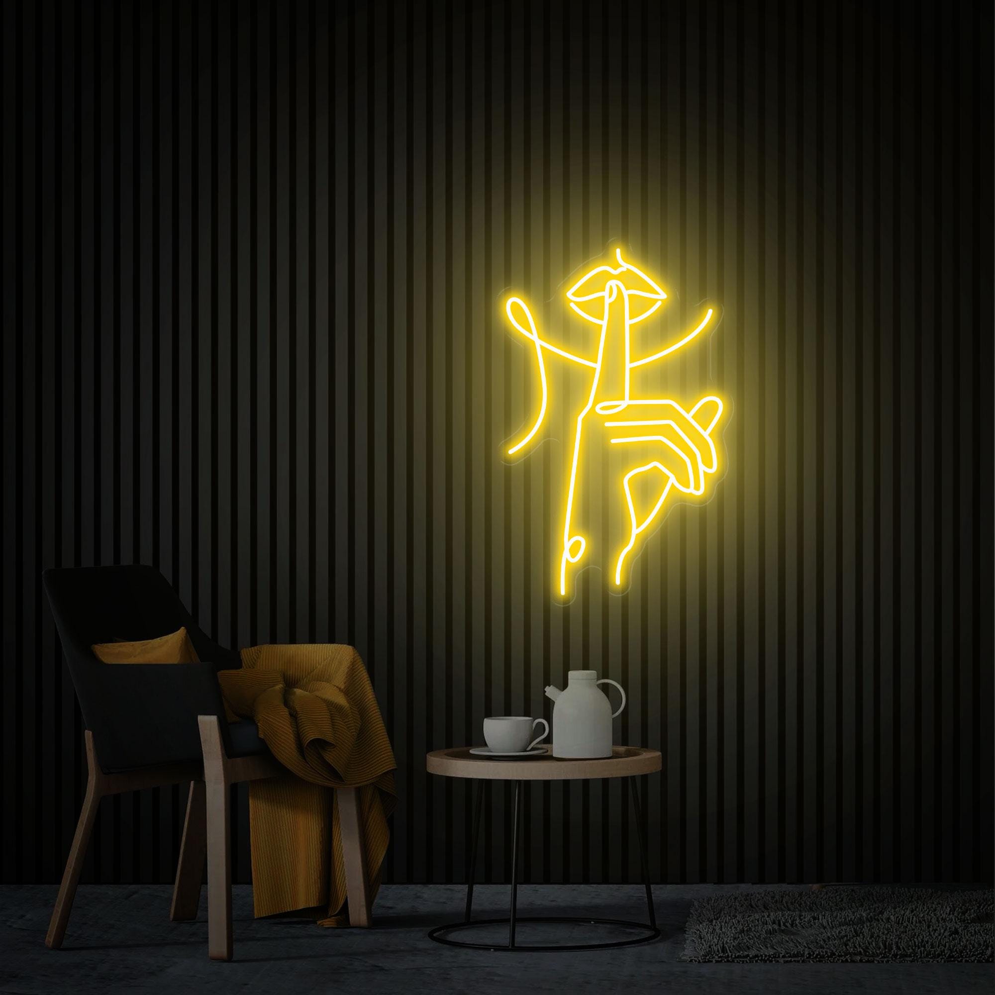 Hush Neon Sign Lips and Fingers Led Neon Light Bedroom Decor Custom Neon Sign Nail Studio Decor Lips Decor Led Light Sign for Beauty Salon