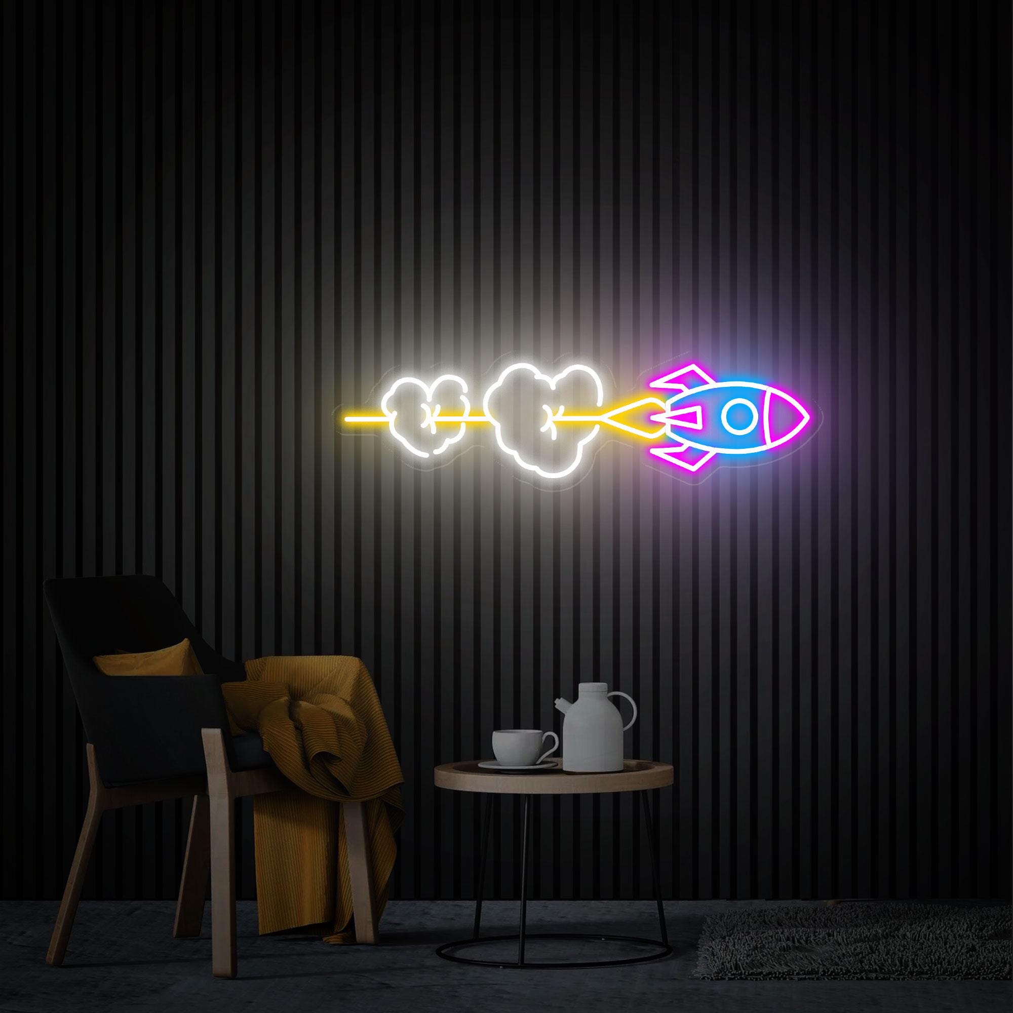 Rocket Neon Sign, Rocket Wall Art, Custom Neon Sign, Bedroom Neon Sign, Rocket Lover Gift, Gift For Kid, ocket Led Light Christmas Gifts