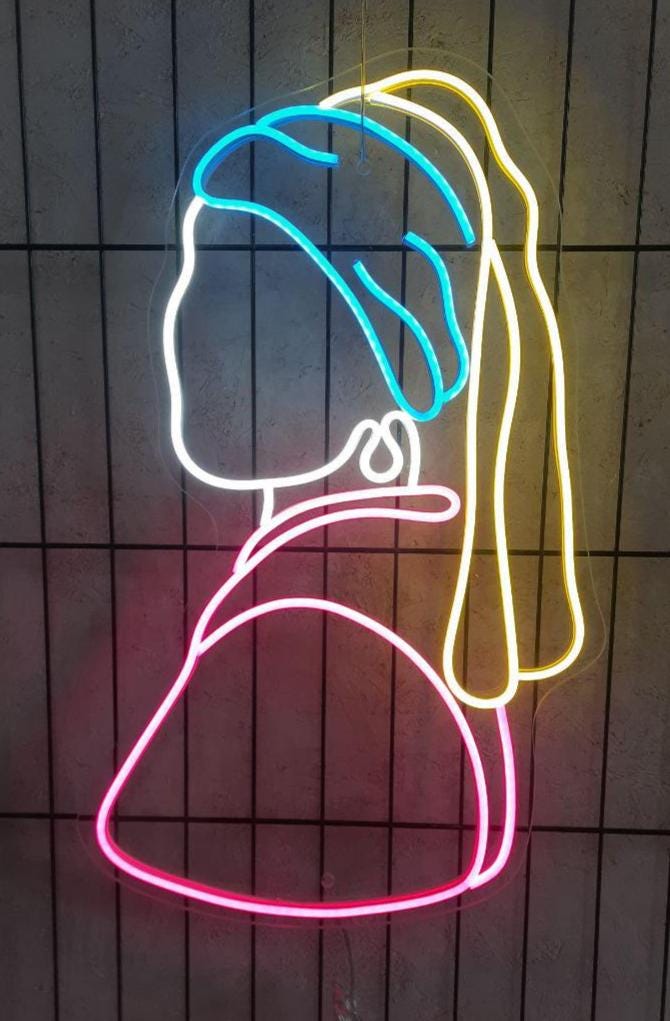 Girl With Pearl Earrings Neon Sign, Girl With Pearl Earrings Sign, Picture Neon, Vermeer Neon Sign, Girl Neon Sign, Girl With Pearl Decor