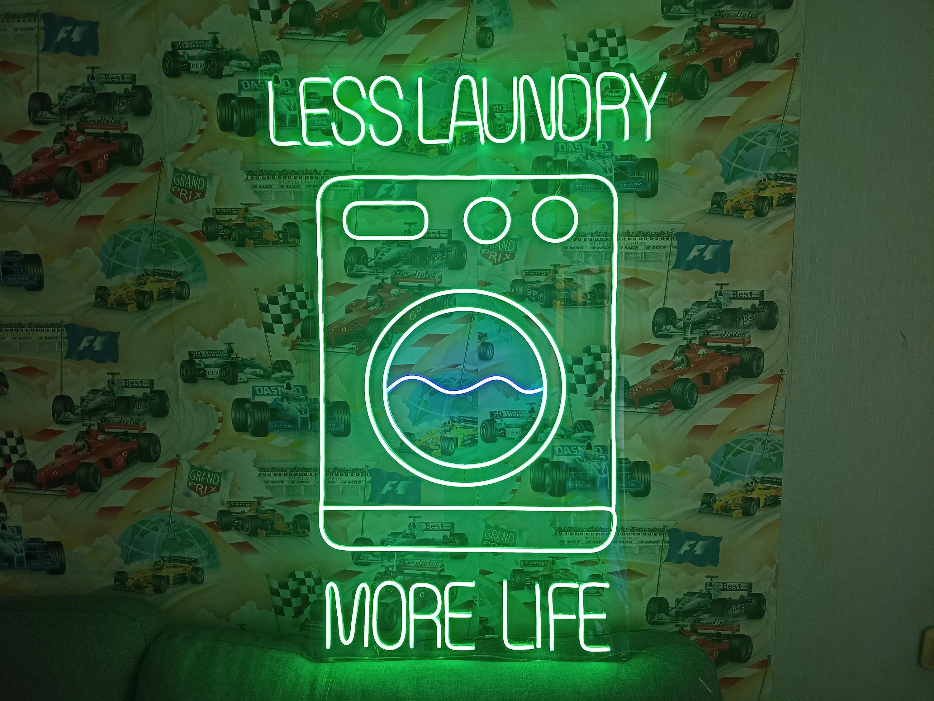 Laundry Washing Machine - Led Light Neon Sign For Business, Laundry Neon Sign With Text Less Laundry More Life, Laundry Decor