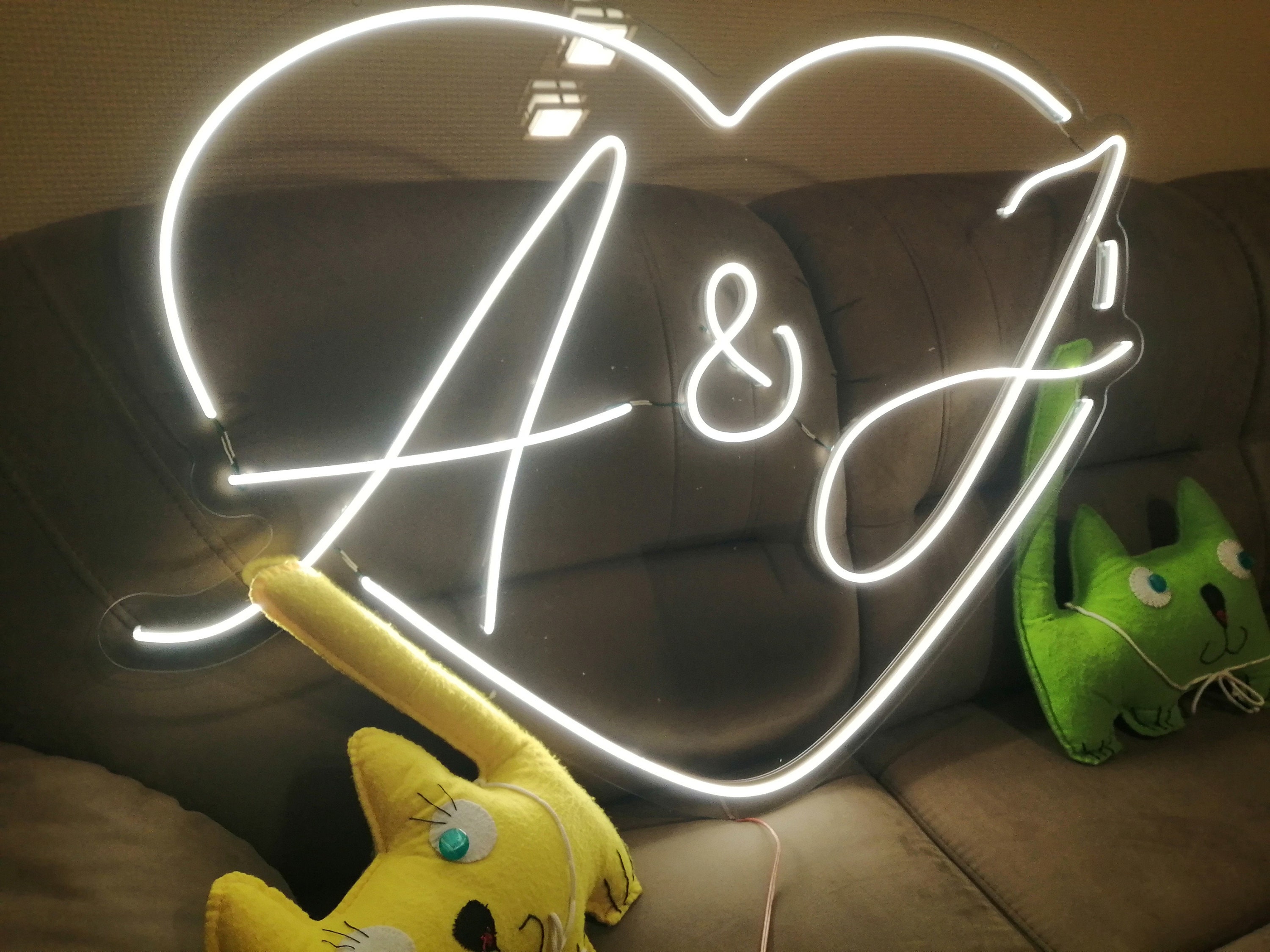 Heart Wedding Initials Neon Sign, Neon Sign For Wedding Backdrop, Neon Sign With Couple's Initials