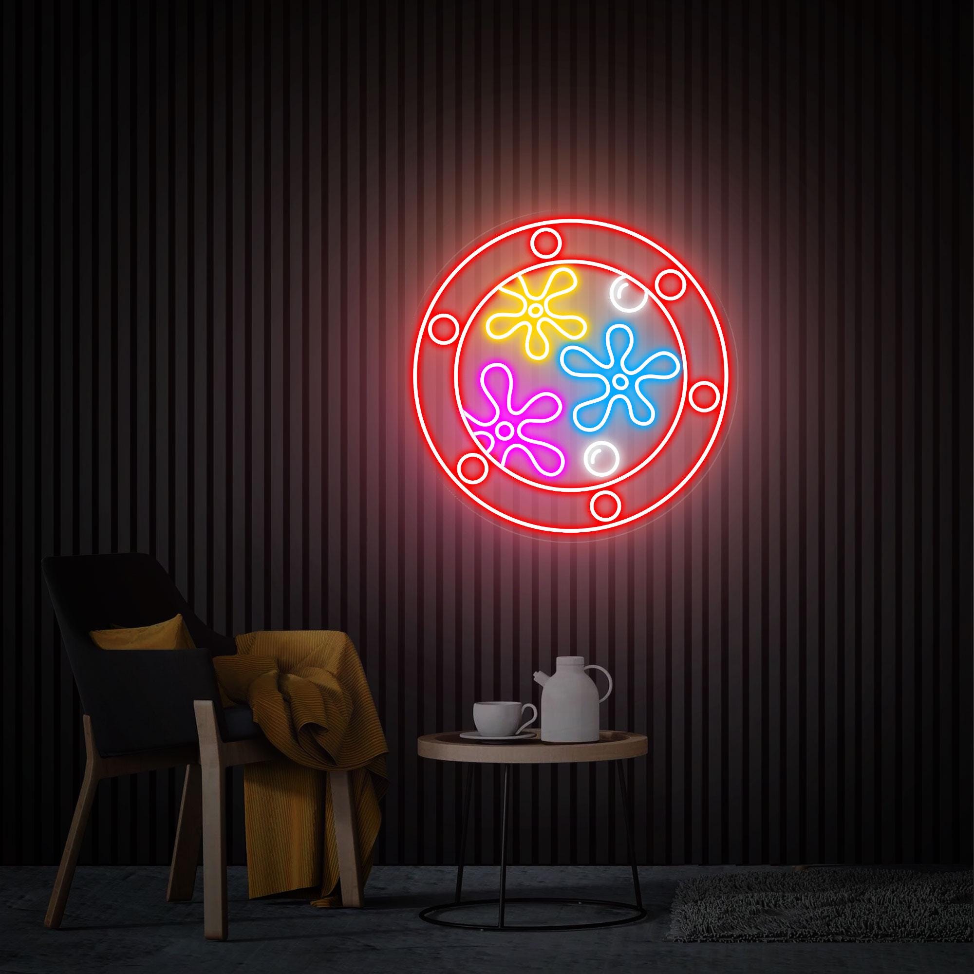 Ocean World Porthole Neon Sign LED Undersea Porthole Popping Flower Neon Wall Decor Custom Neon Sign Game Room Bedroom Birthday Party Gifts