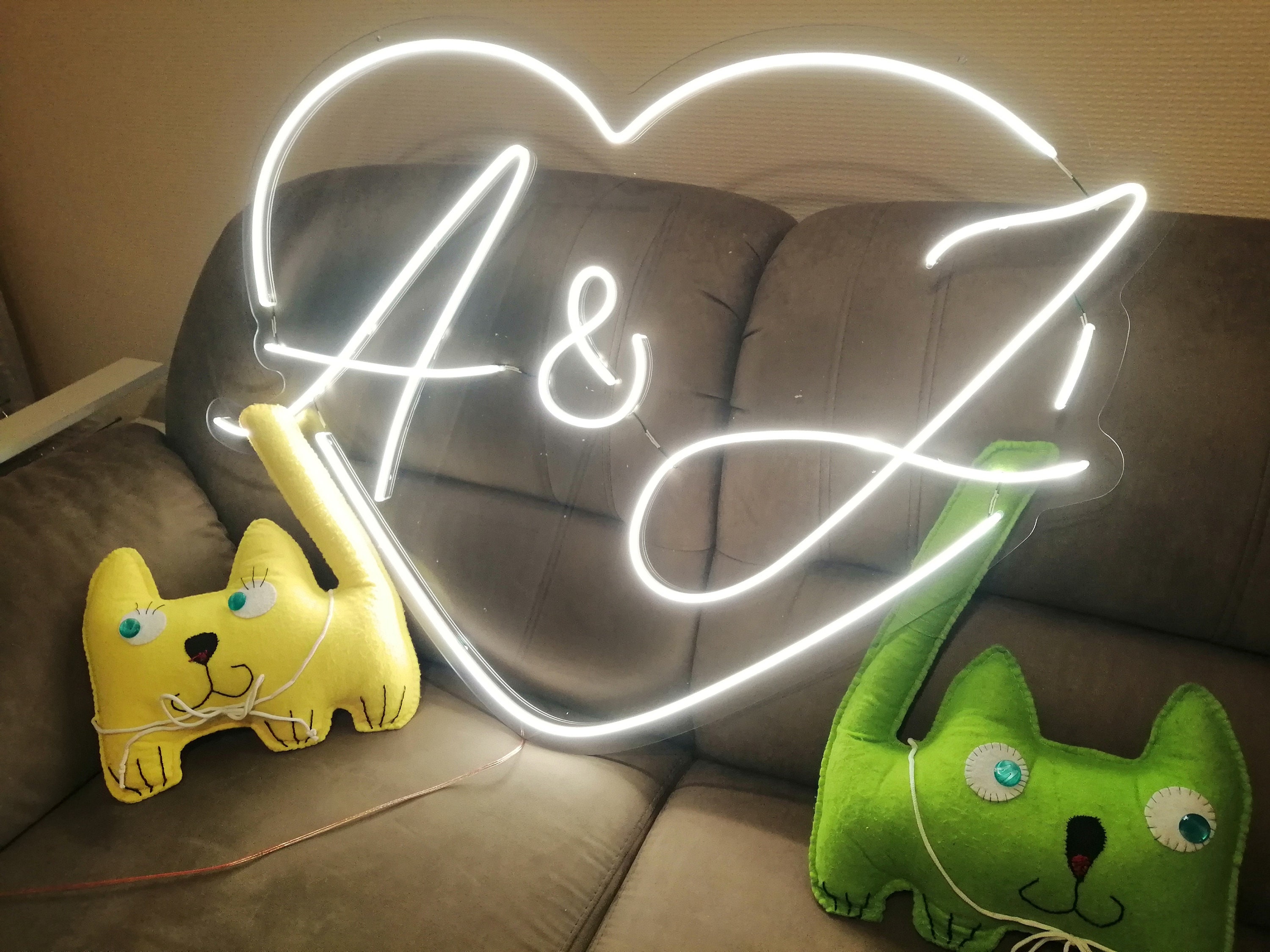 Heart Wedding Initials Neon Sign, Neon Sign For Wedding Backdrop, Neon Sign With Couple's Initials