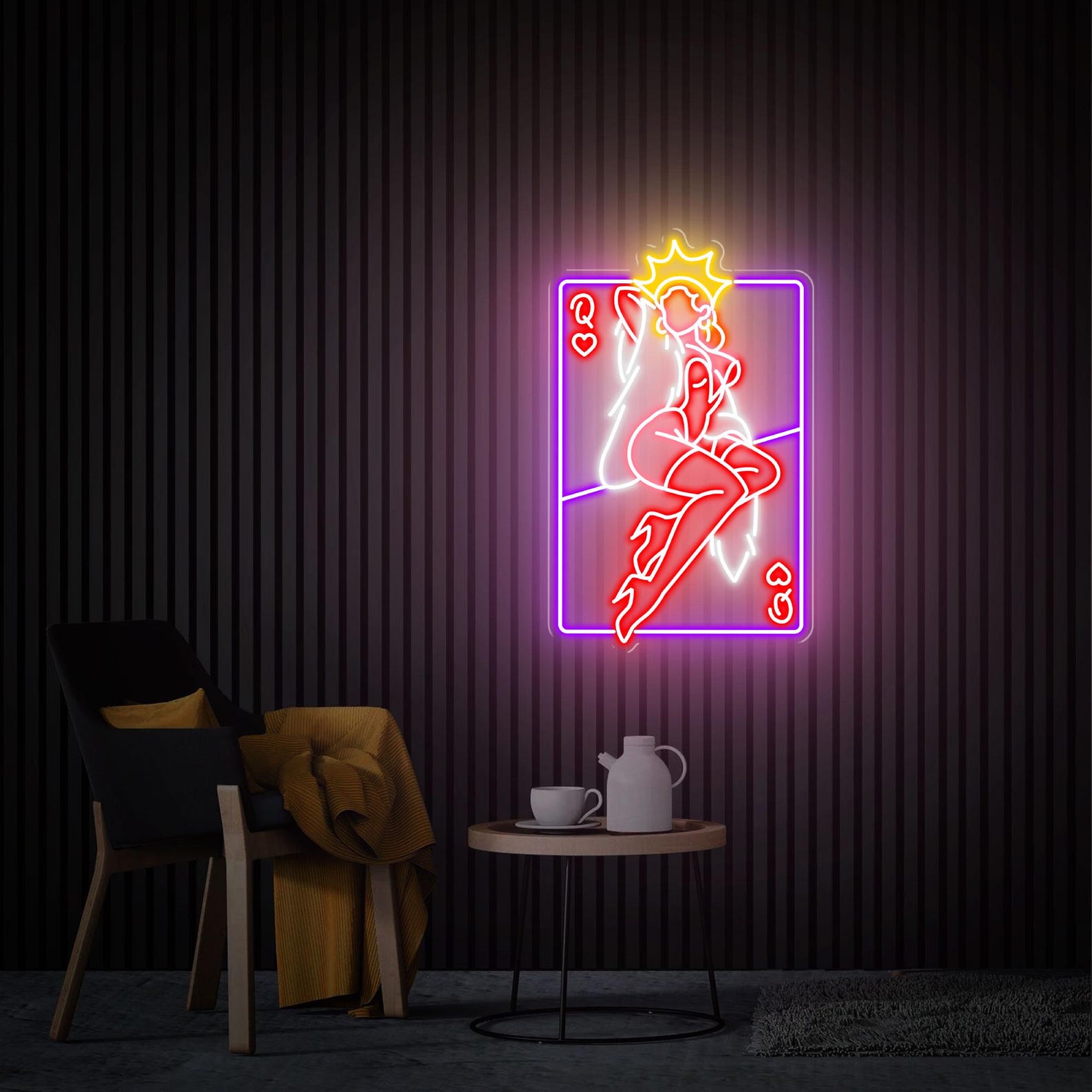 Poker Neon Sign Queen of Heart Card Decor, Custom Neon Sign, Poker Neon Wall Art, Home Bedroom Living Room Decor, Personalised Gift for Her