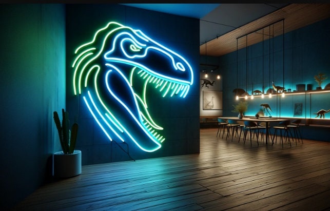 Dinosaur Head Neon Sign, Neon Sign Dinosaur Skull, Dino Head Neon Sign, Colorful Dinosaur Head Neon Sign, Dinosaur Head Neon Wall Art