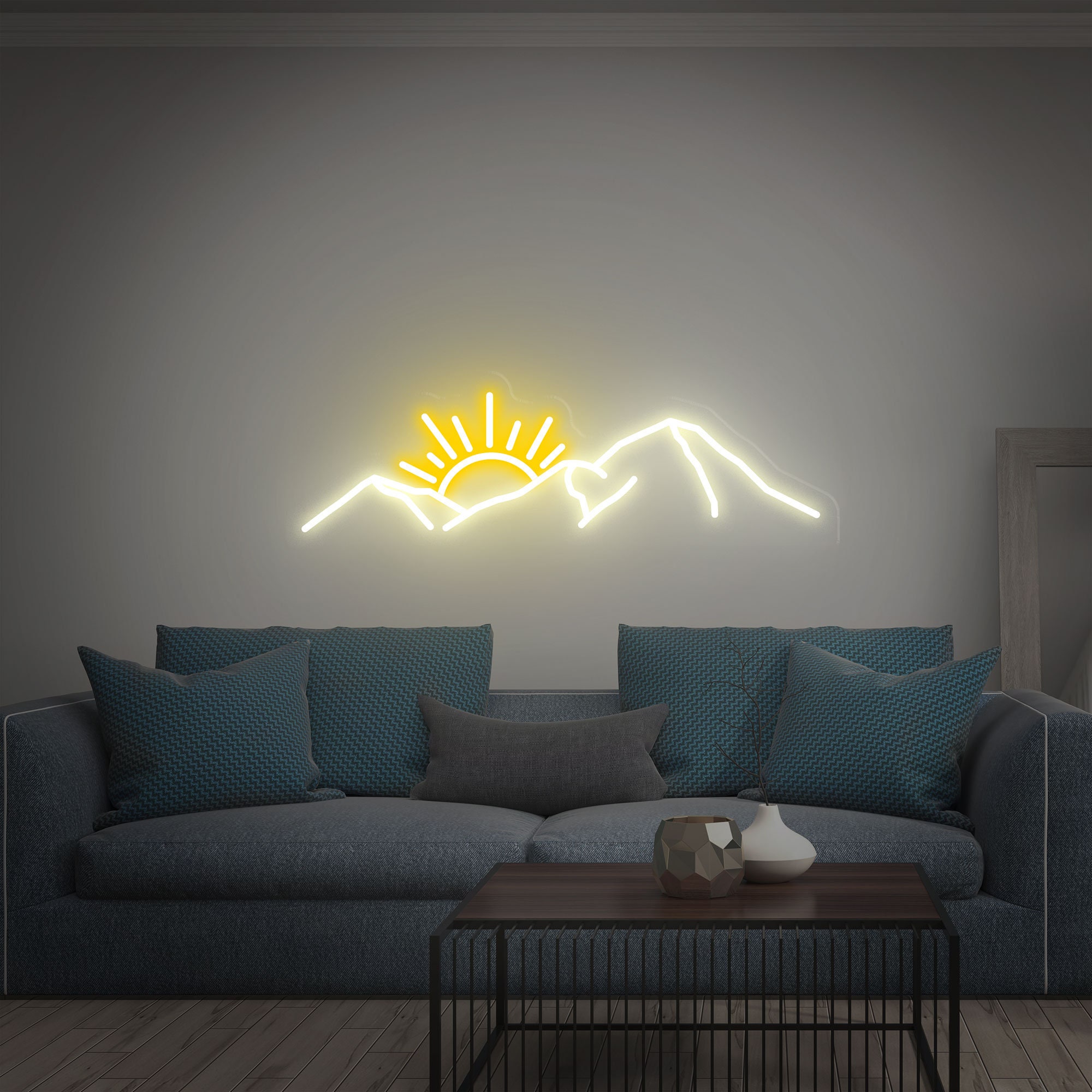 Mountain With Sunset Neon Sign, Led Sign For Living Room, Sunset Neon Sign Art, Neon Sign Wall Decor, Gifts For Family, Office Wall Decor