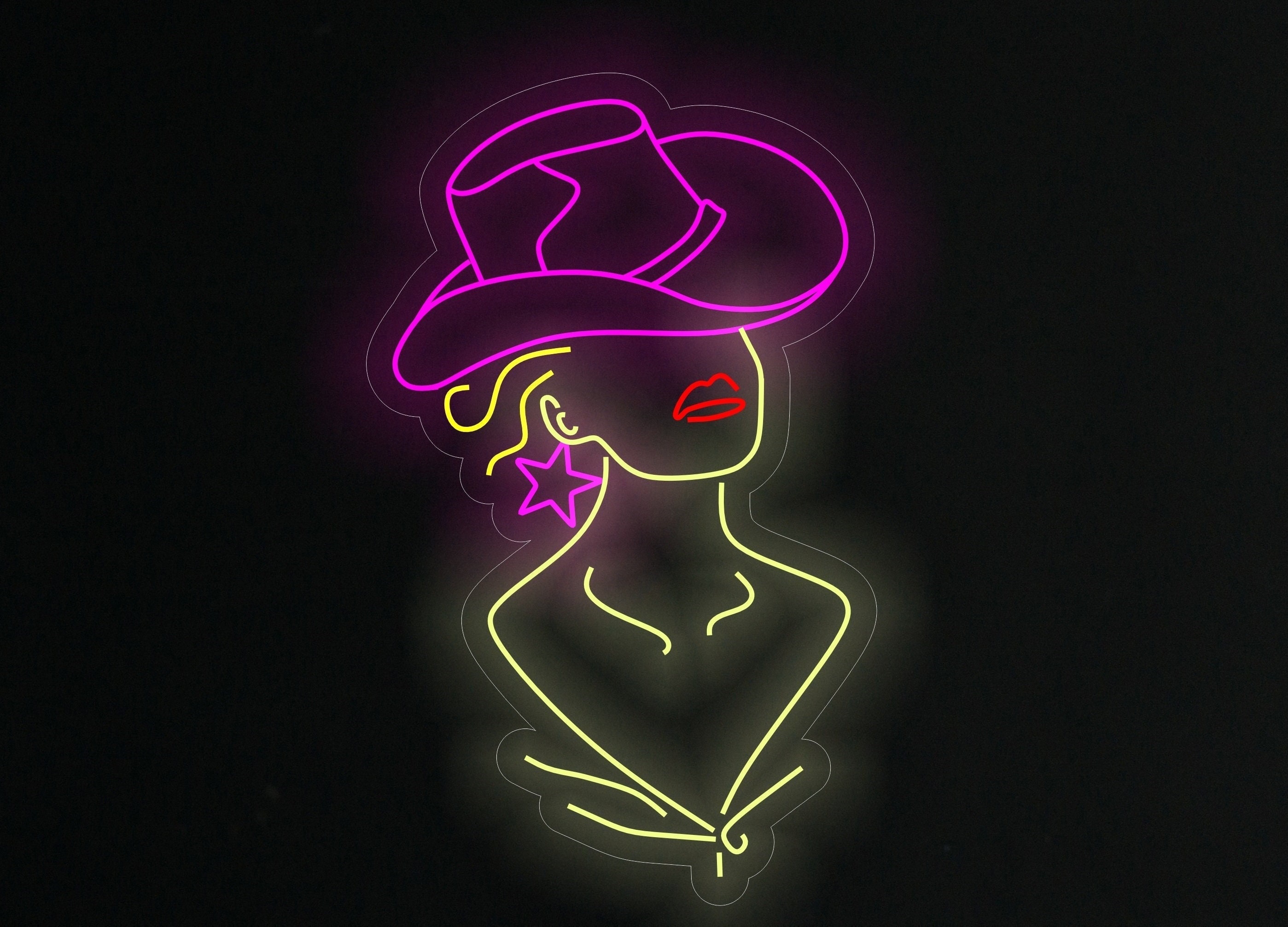 Cowgirl Neon Sign, Custom Western Decor, Woman In A Cowboy Hat Led Neon Light, Girl In A Cowboy Hat Led Neon Light, Western Wall Decor