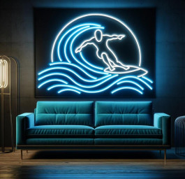 Surfing Neon Sign, Surfer Neon Sign, Neon Wave Sign, Neon Surfer On Waves, Neon Beach Sign, Surfboard Neon Sign, Neon Beach Decor