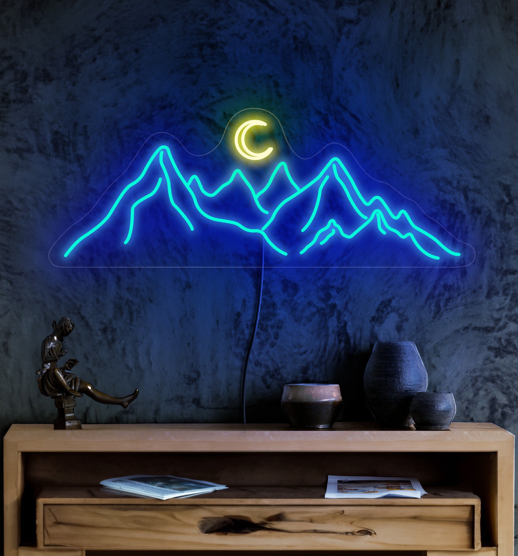 Mountain Neon Sign, Moon And Mountain Sign, Landscape Neon Sign, Neon Sign Bedroom, Mountain Wall Art, Mountain Wall Decor
