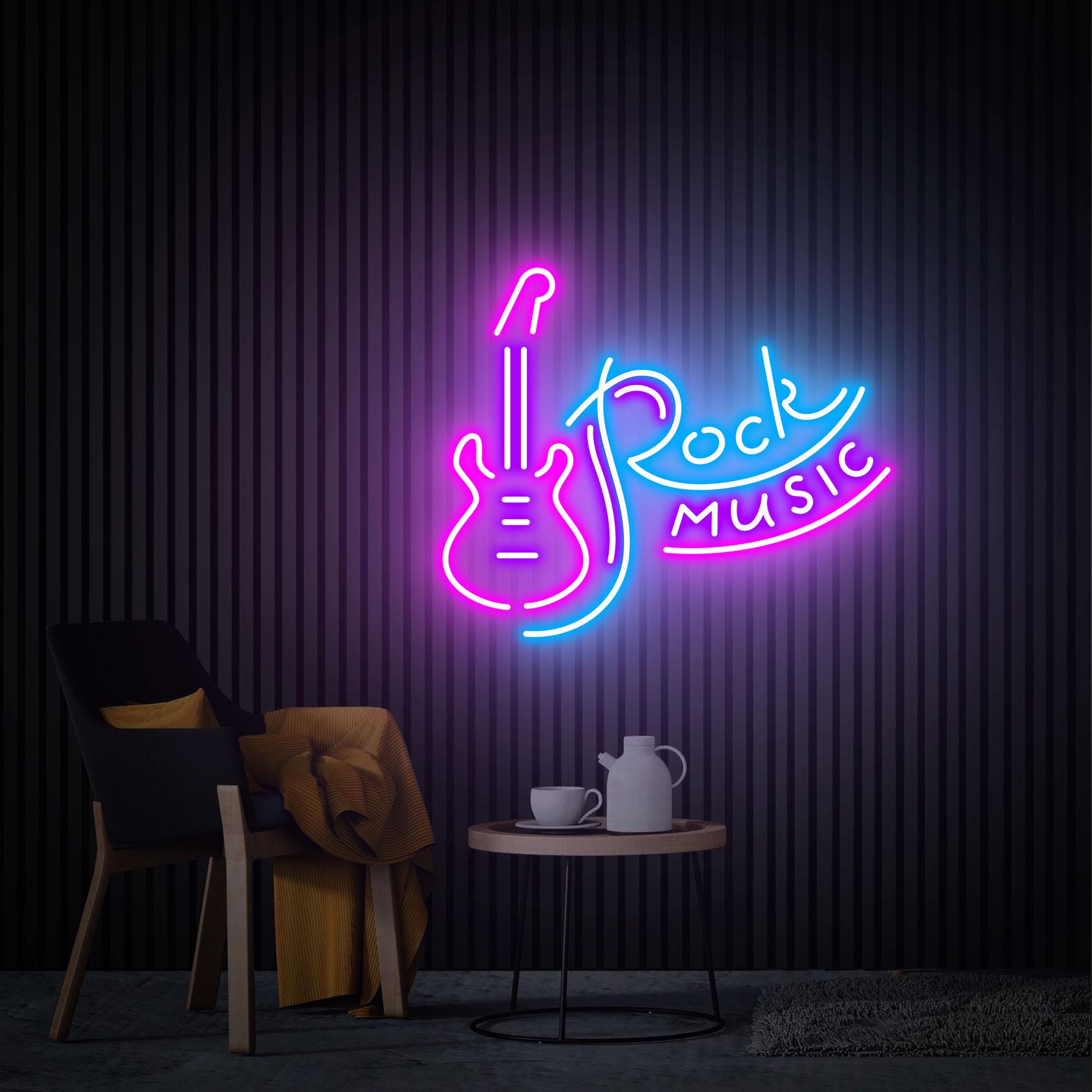 Rock Music Guitar Neon Sign, Live Music Studio Bar Wall Decor, Custom Neon Sign, Rock Party Wedding Disco Club Decor, Personalized Gifts