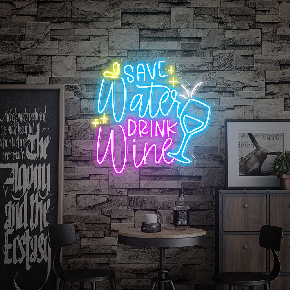 Save Water drink Wine Custom Neon sign neon lights | Personalized Custom Neon sign for Bar Wall Decor | Wine LED Sign