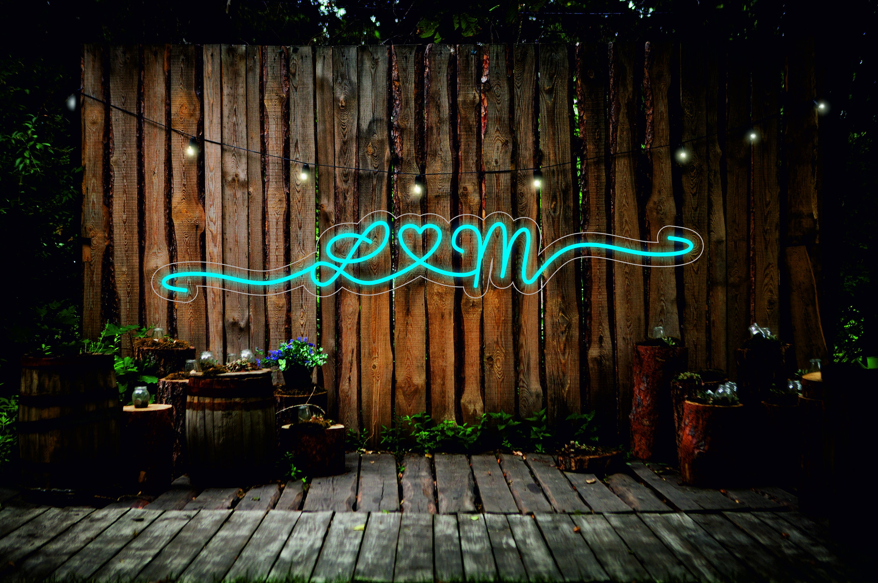Custom Wedding Initials With Heart, Marriage Ceremony Backdrop - Light Up Neon Sign