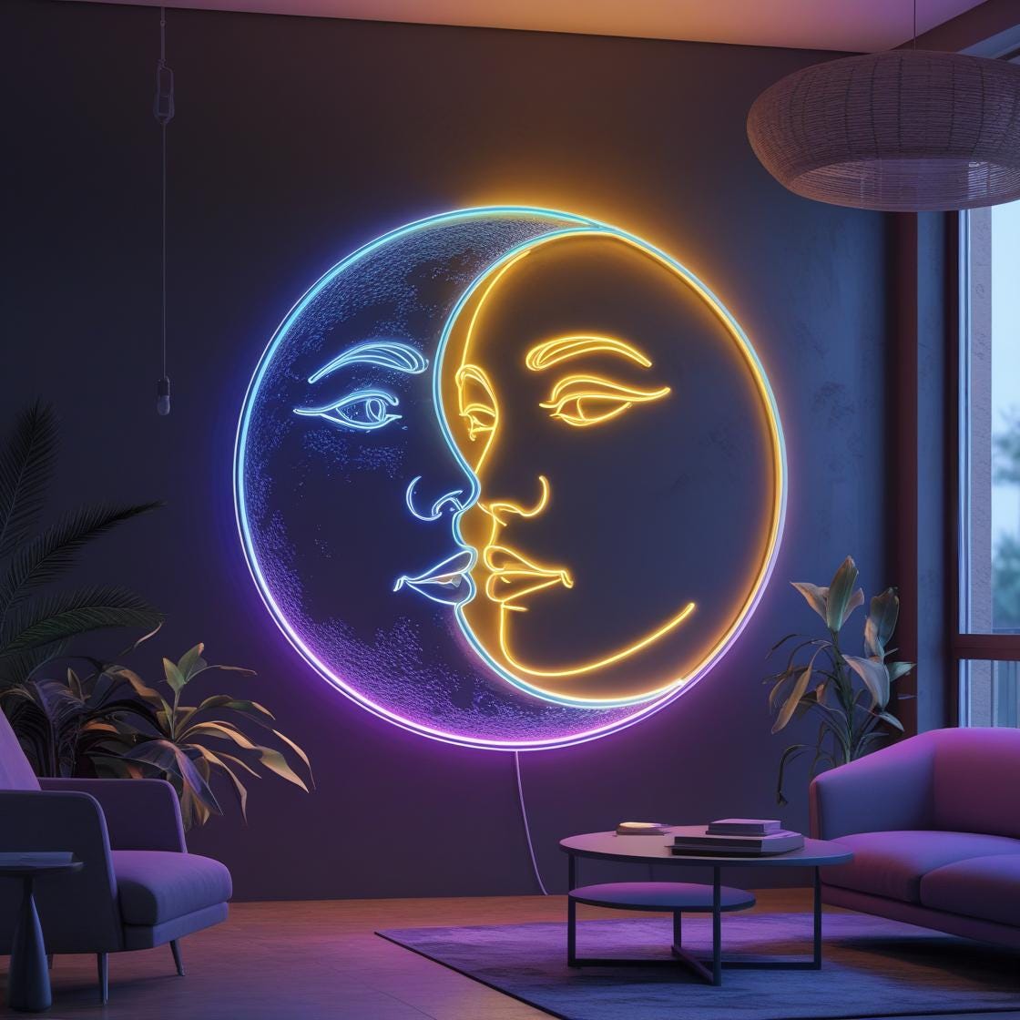 Moon And Sun Neon Sign, Moon Neon Light Sign, Moon Neon Light, Room Decor Neon Sign, Bedroom Neon Sign