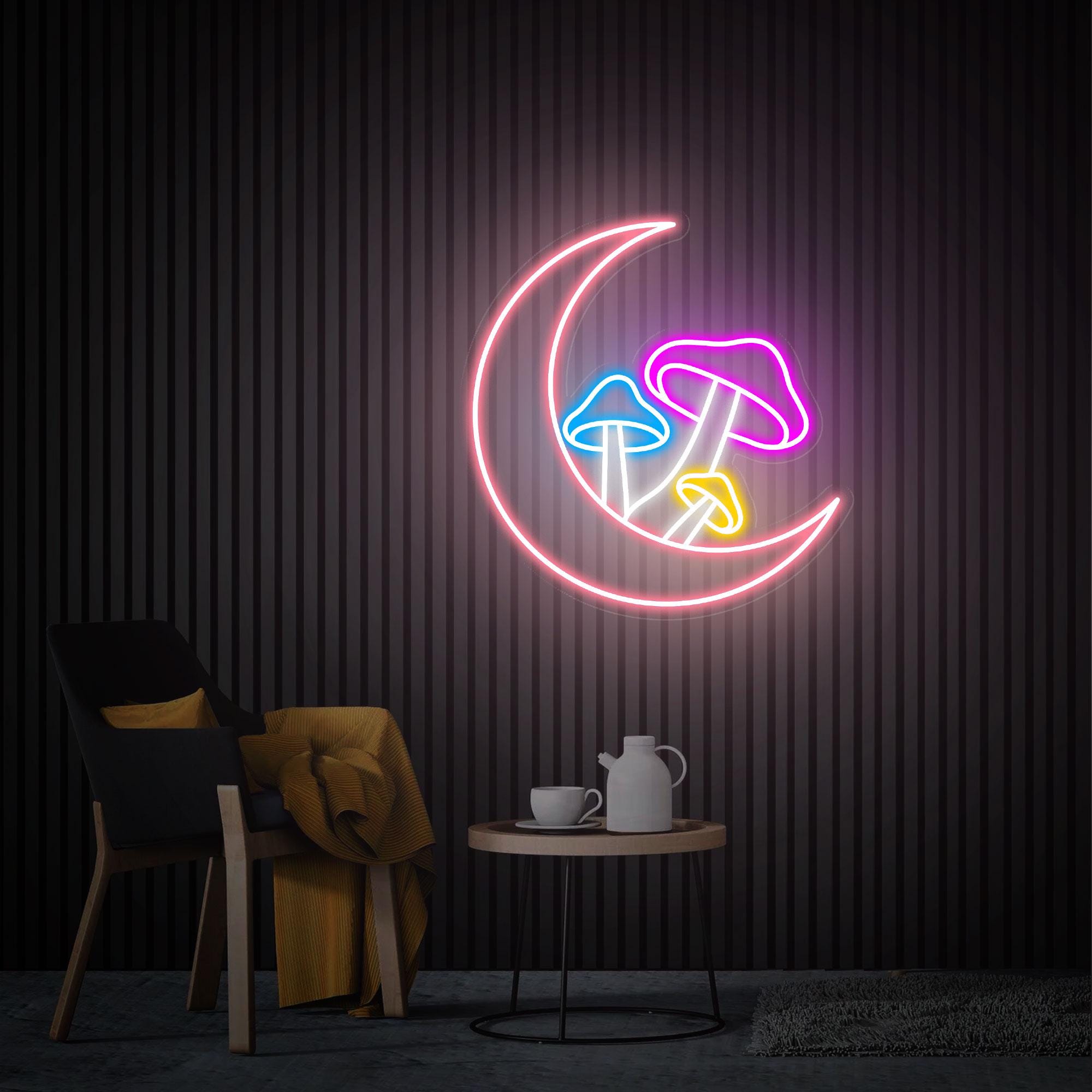 Moon Mushroom Neon Sign, Moon Phase Mushroom Neon Light, Custom Mushroom Neon Sign, Neon Wall Art Gift, Kids Room Decor Personalized Gifts