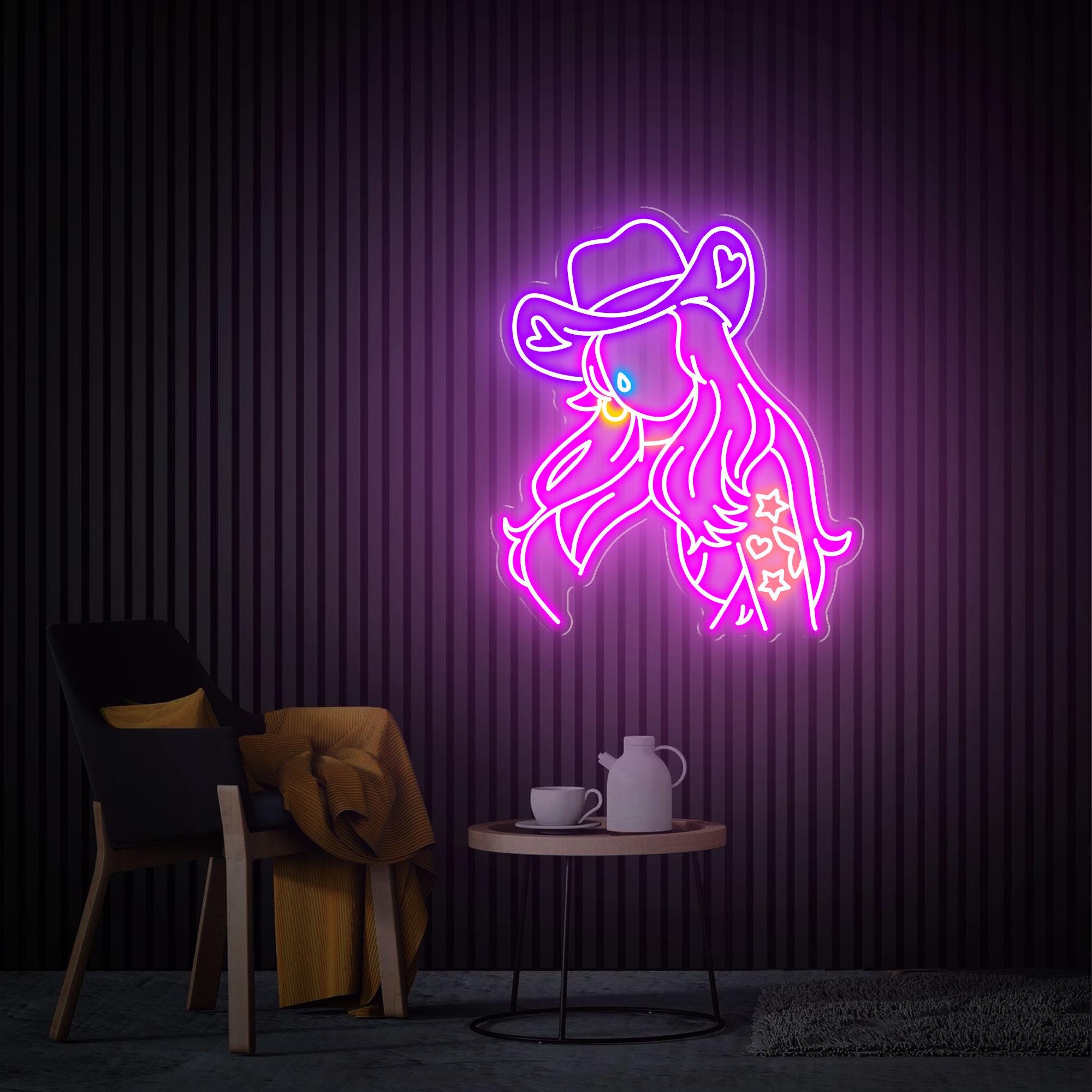 Cowgirl Neon Sign, Cowgirl Wall Decor, Girl in Hat Sign Bedroom Decor, Custom Woman Neon Sign, Bar Decor Sign Best Gifts for Her