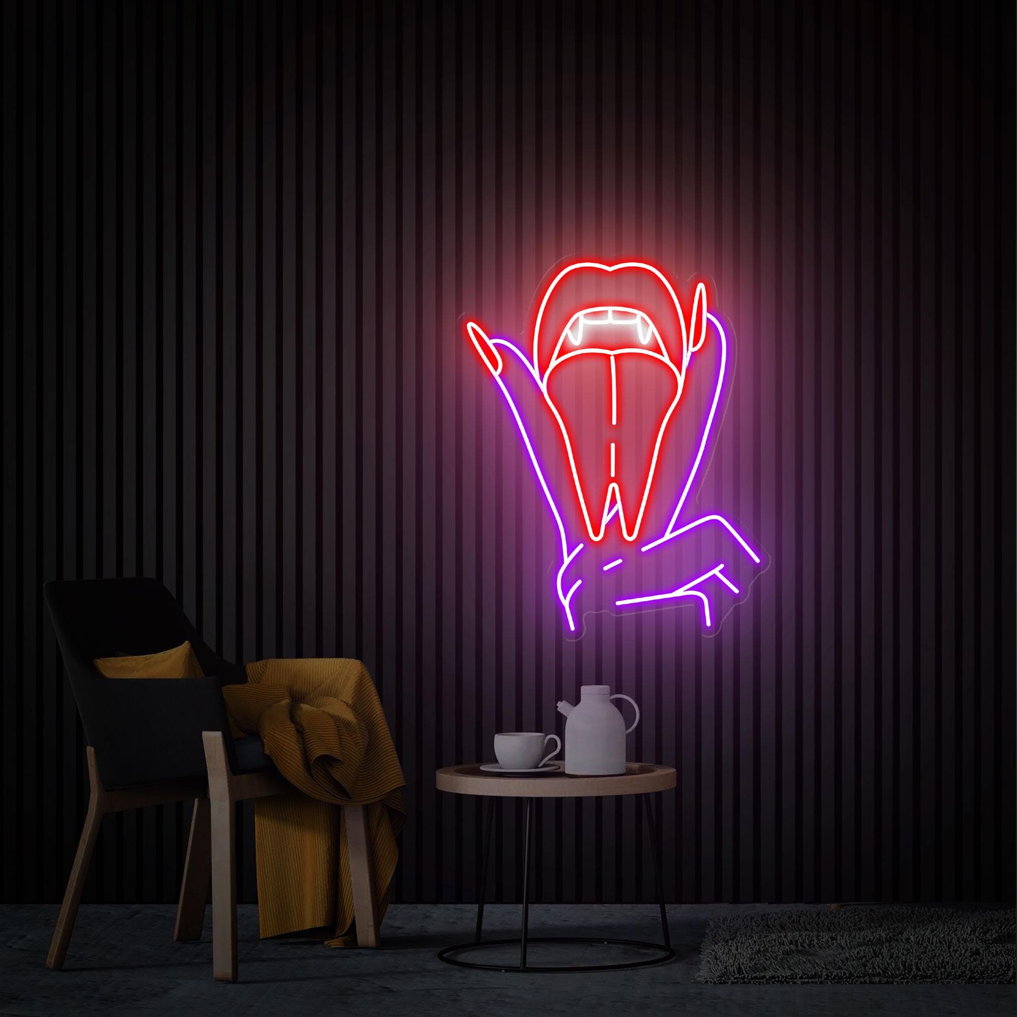 Lips & Tongue Neon Sign, Custom Neon Sign, Wall Decor Tongue Wall Art, Mouth Wall Decor, Lips Wall Decor Bedroom Neon Sign Personalized Gift