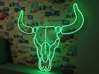 Bull Skul Neon Sign, Longhorn Skull Neon Sign, Cow Skull Neon Sign, Western-Themed Neon Sign
