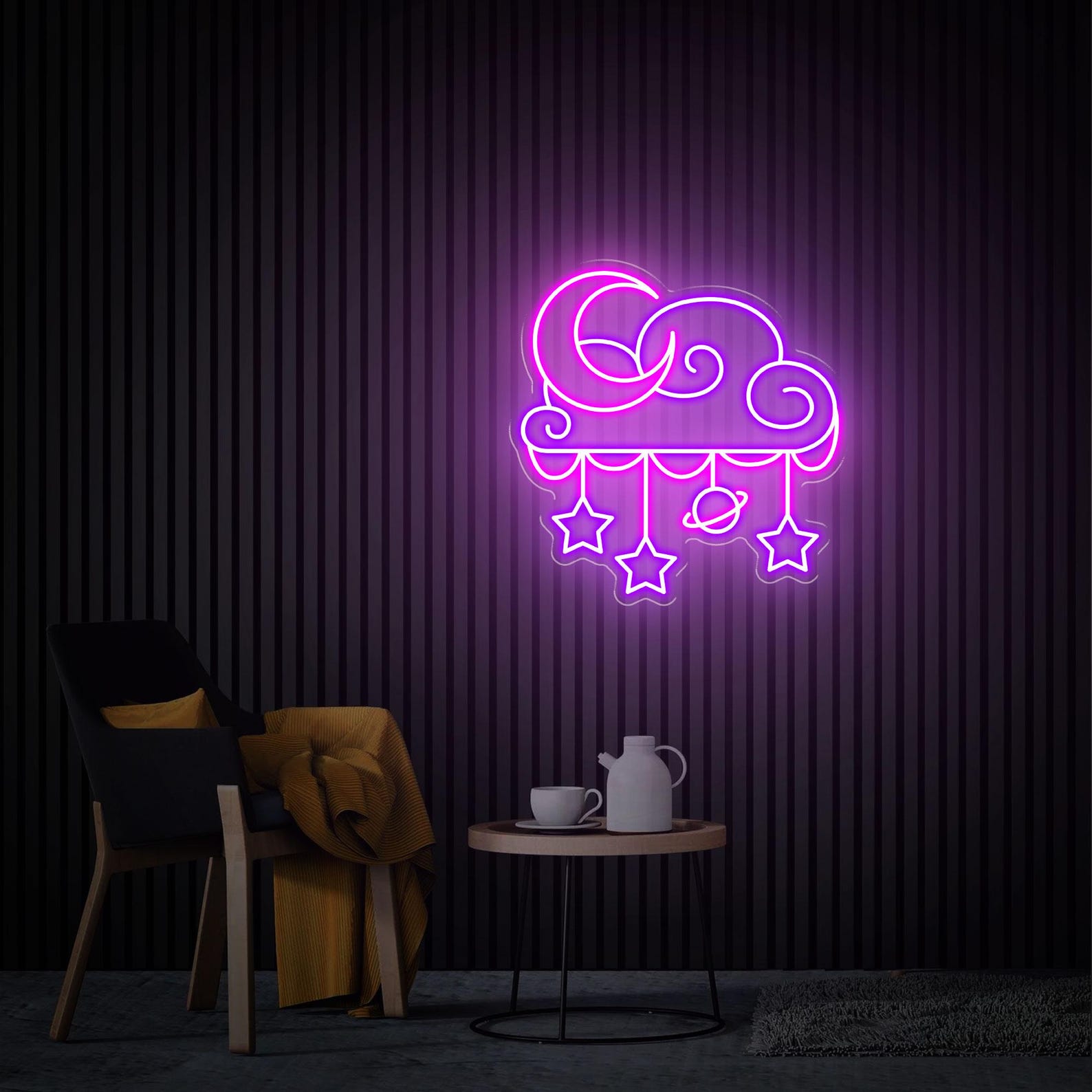 Moon Cloud Stars Neon Sign, Moon Cloud Neon Wall Art, Custom Cloud Neon Sign, Home Bedroom Decor Personalised Gifts, Girl's Room Decor